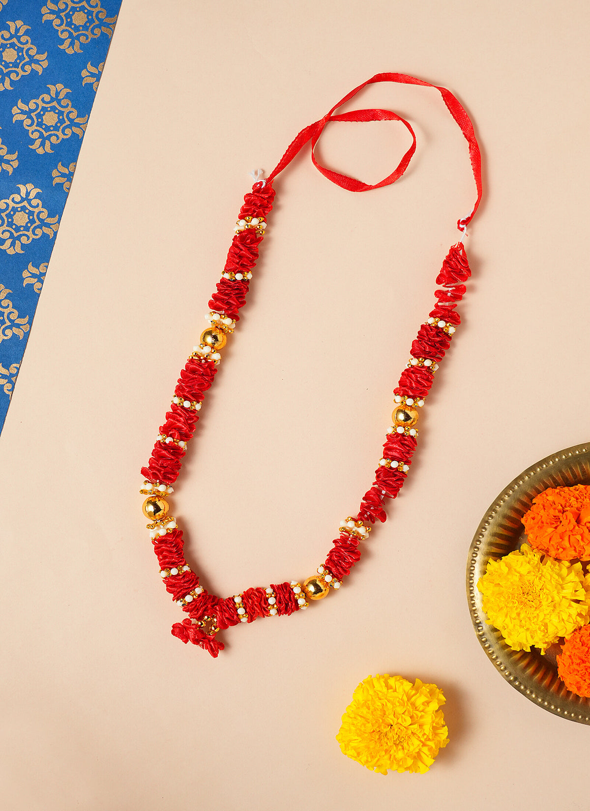 Madhoor Har Garland Satin Flower Orange Pink 10.5 Inches 1 Piece