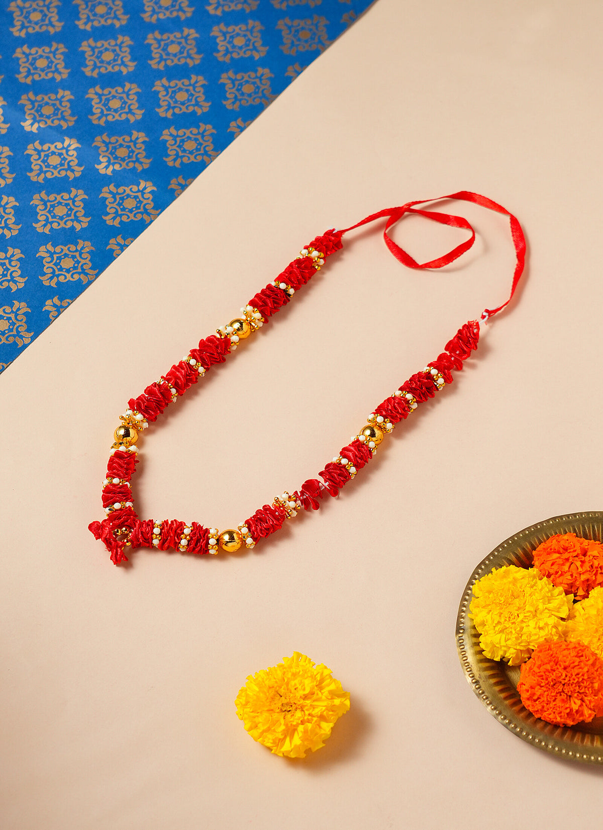 Madhoor Har Garland Satin Flower Orange Pink 10.5 Inches 1 Piece
