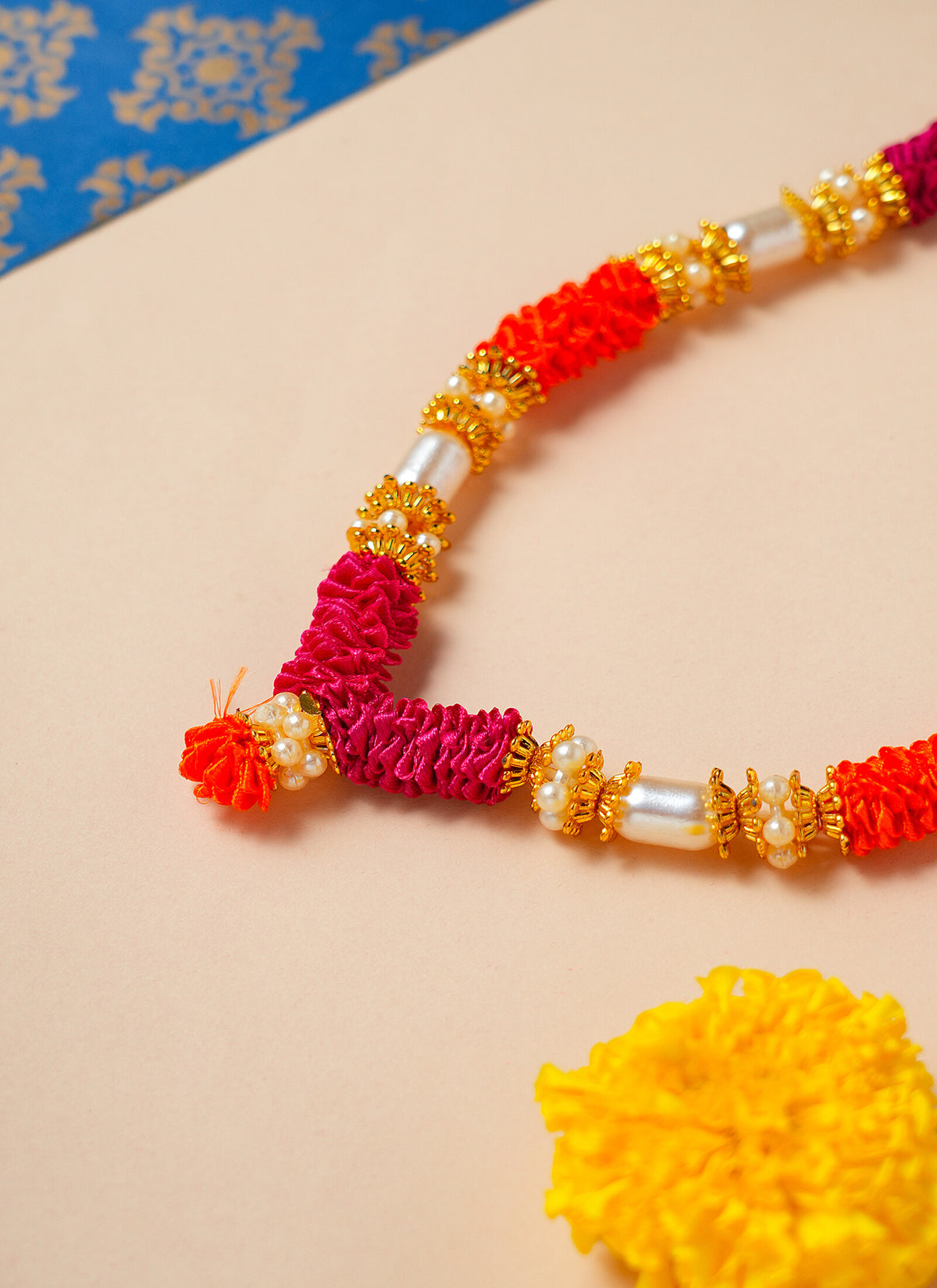 Madhoor Har Garland Flower Pearl Orange Rani Pink 10.5 Inches 1 Piece