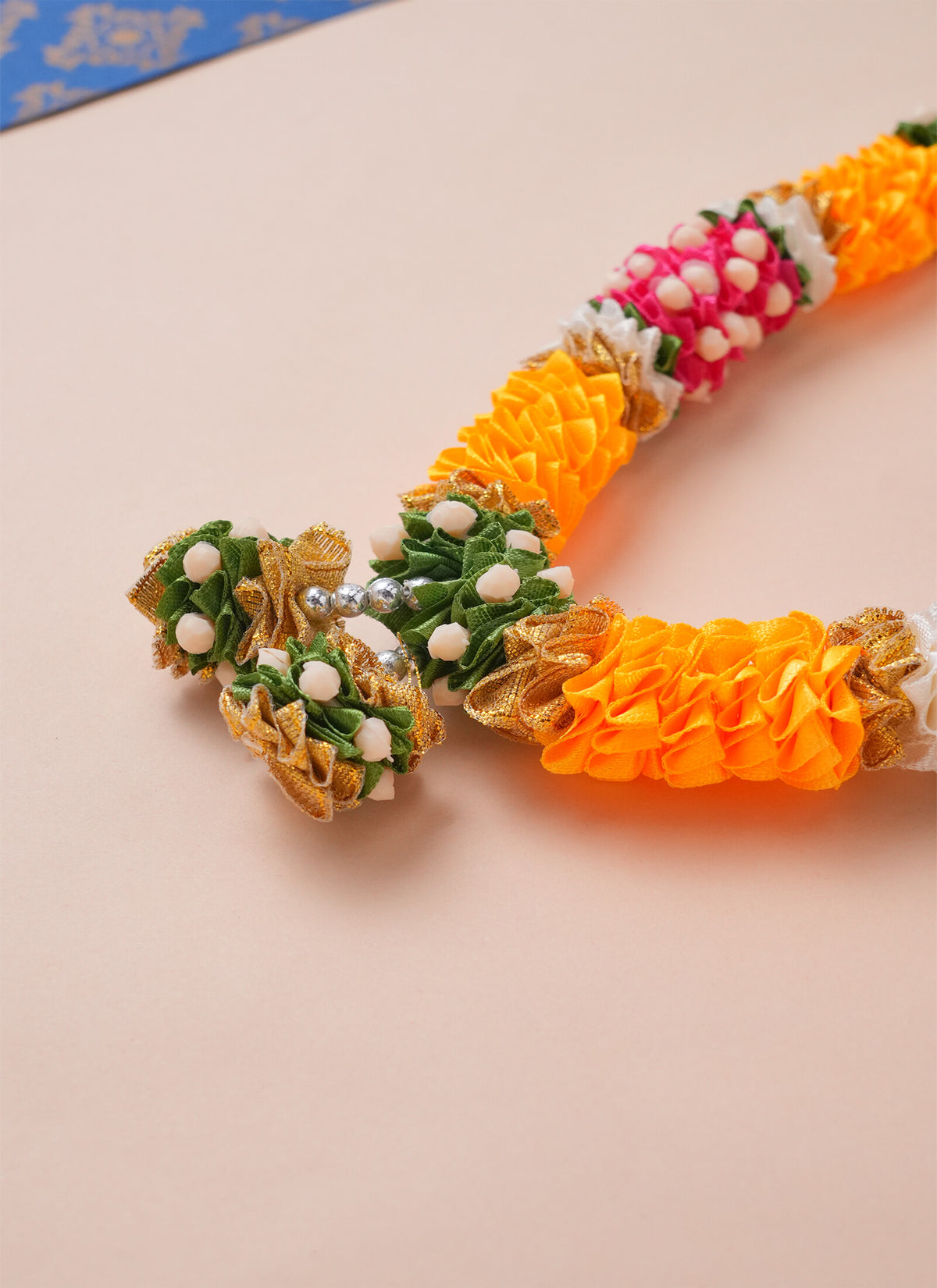 Madhoor Har Garland Flower Ribbon Rani Pink Yellow 7 Inches 1 Piece