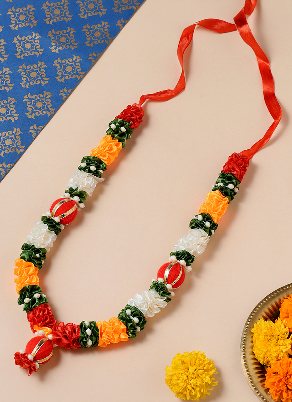 Madhoor Har Garland Silk Flower Red Cream Yellow 12 Inches 1 Piece