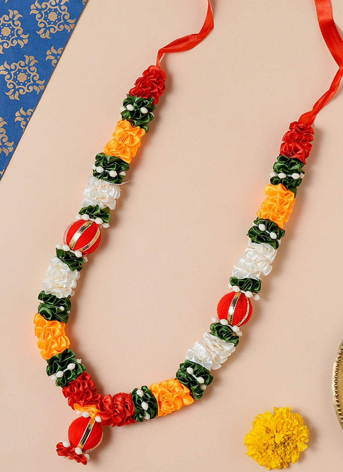 Madhoor Har Garland Silk Flower Red Cream Yellow 12 Inches 1 Piece