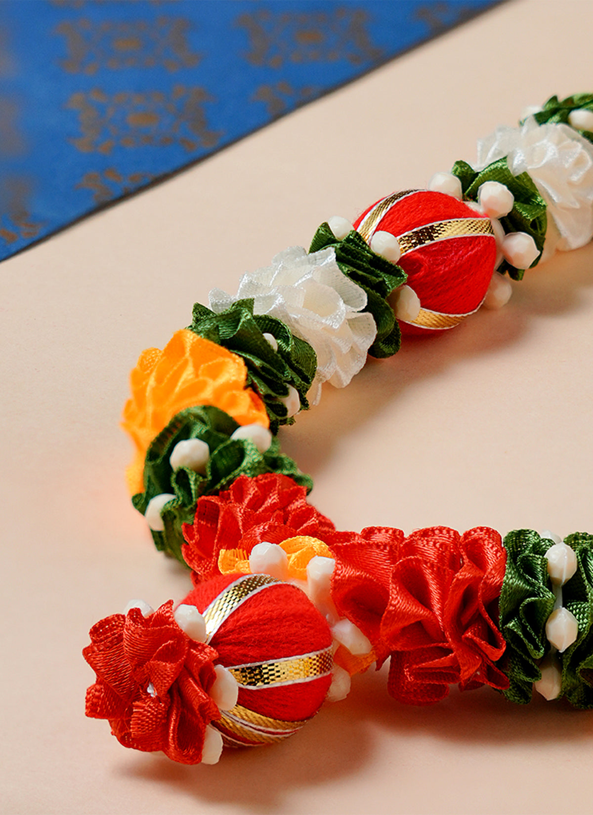 Madhoor Har Garland Silk Flower Red Cream Yellow 12 Inches 1 Piece