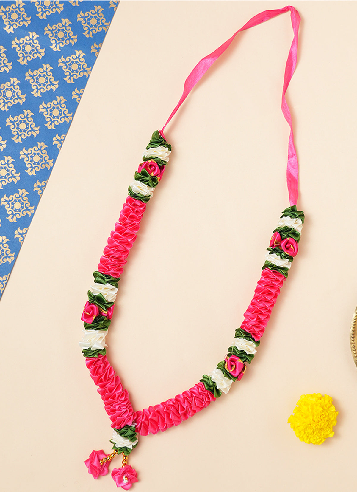 Madhoor Har Garland Layered Dangle Rani Pink White 12 Inches 1 Piece