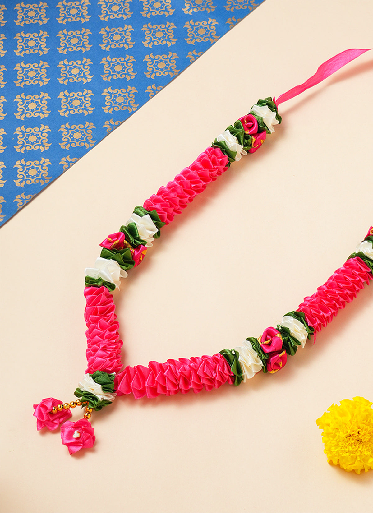 Madhoor Har Garland Layered Dangle Rani Pink White 12 Inches 1 Piece