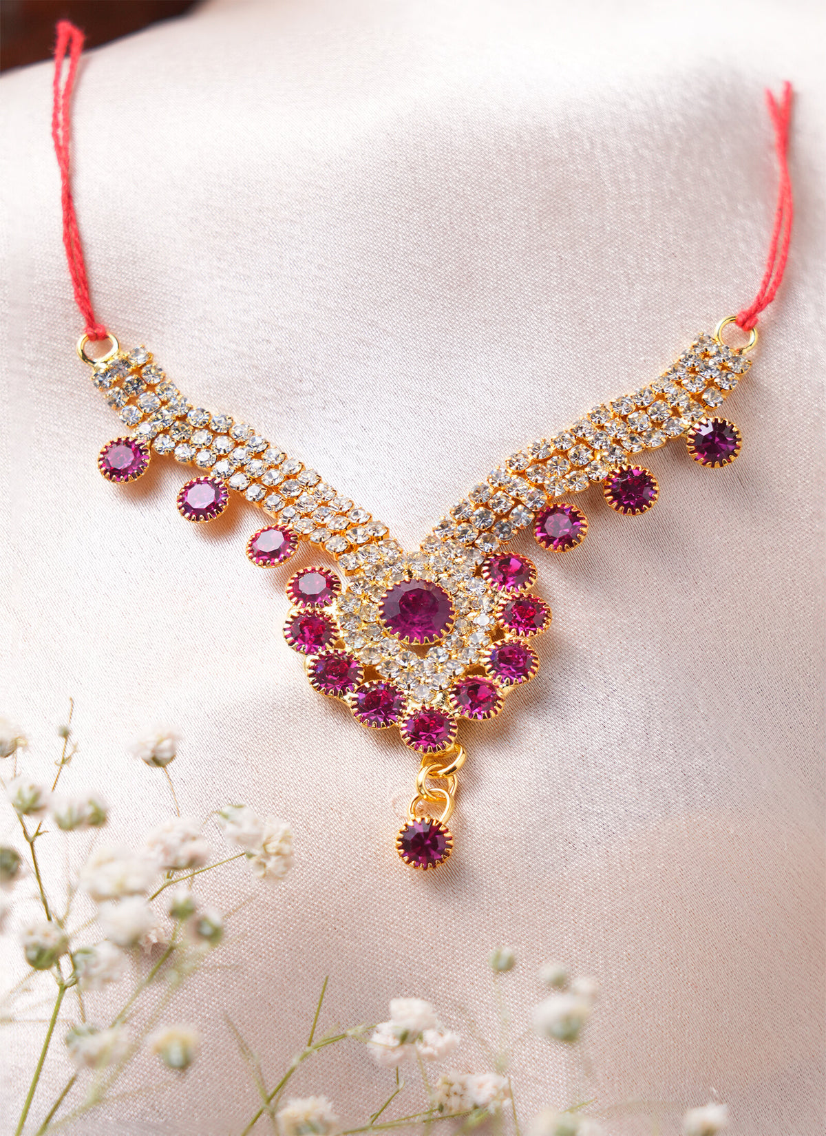 Madhoor Har Garland Crystal Red White 3 Inches 1 Piece