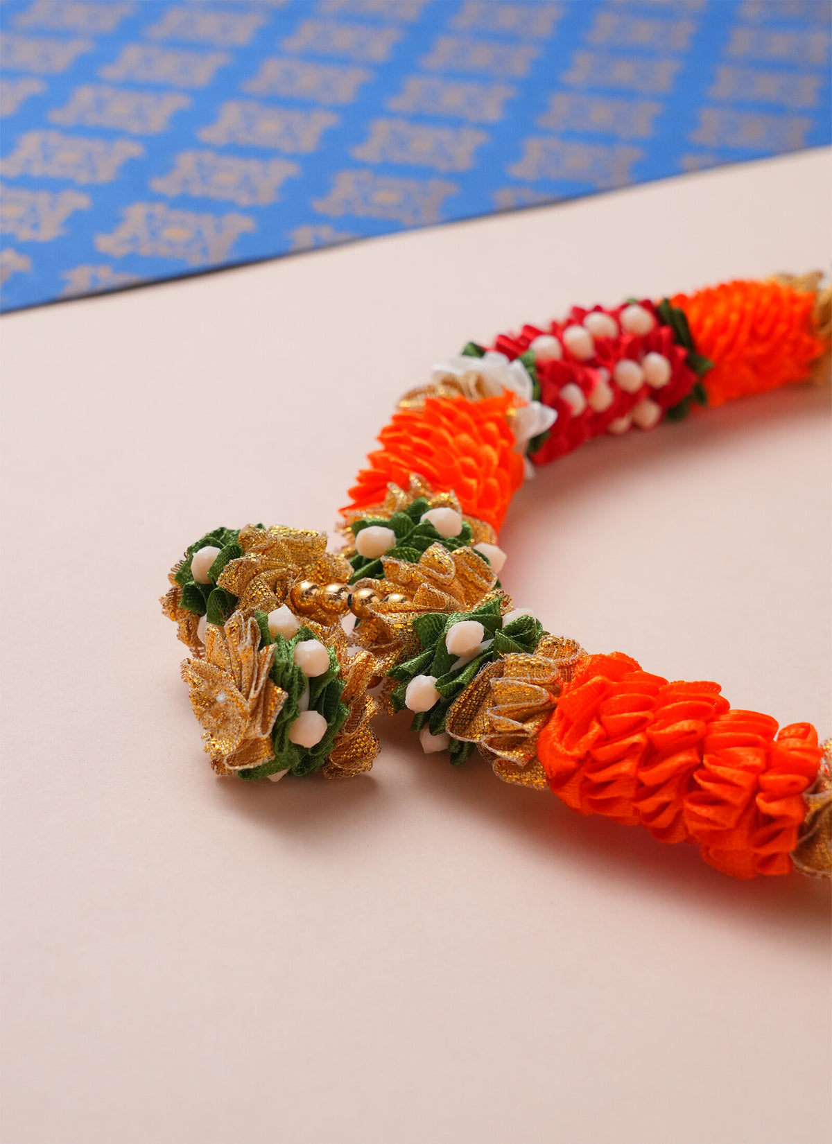 Madhoor Har Garland Silk Flower Red Orange 12 Inches 1 Piece