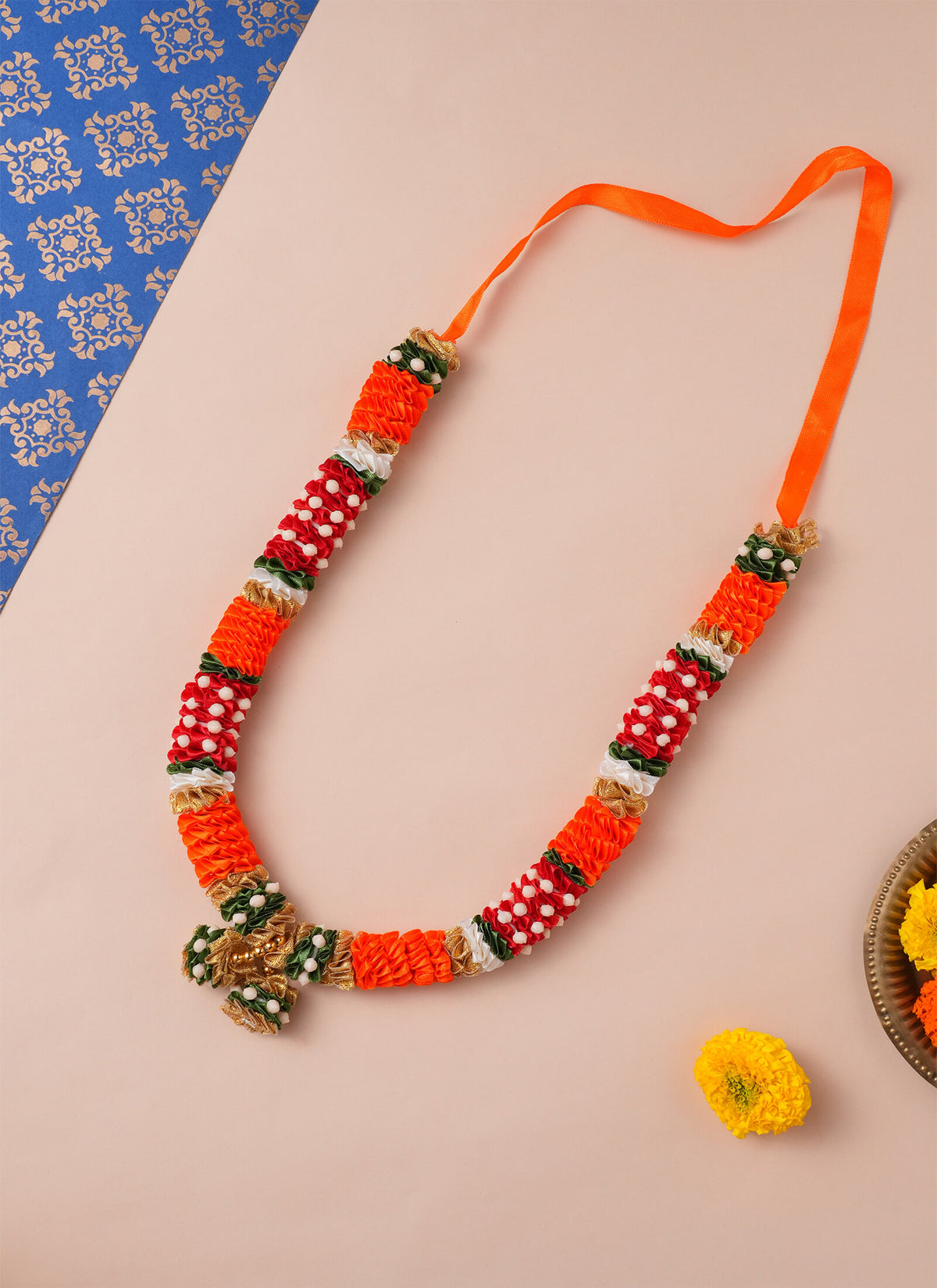 Madhoor Har Garland Silk Flower Red Orange 12 Inches 1 Piece