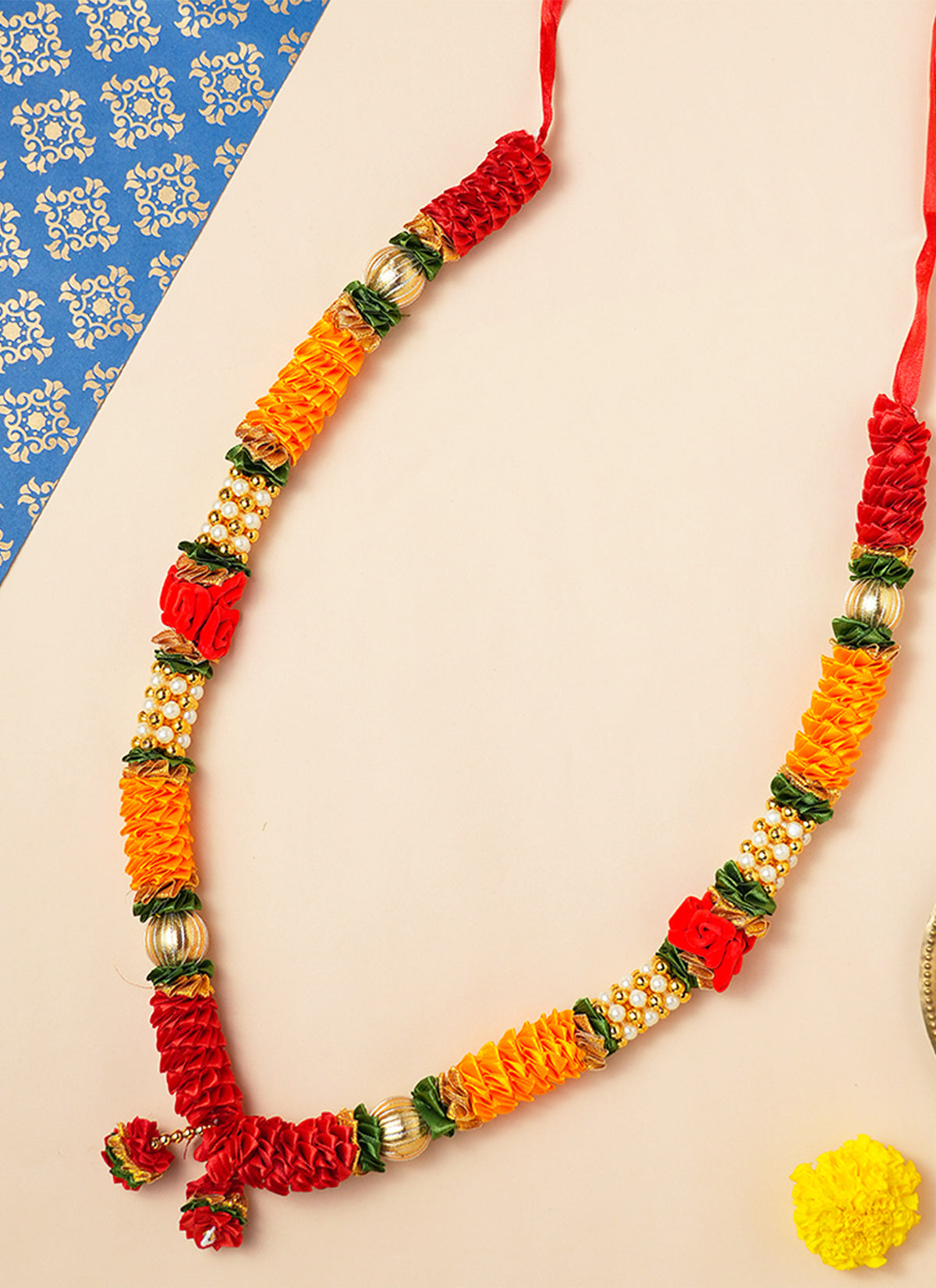 Madhoor Har Garland Satin Gota Orange Red 18 Inches 1 Piece
