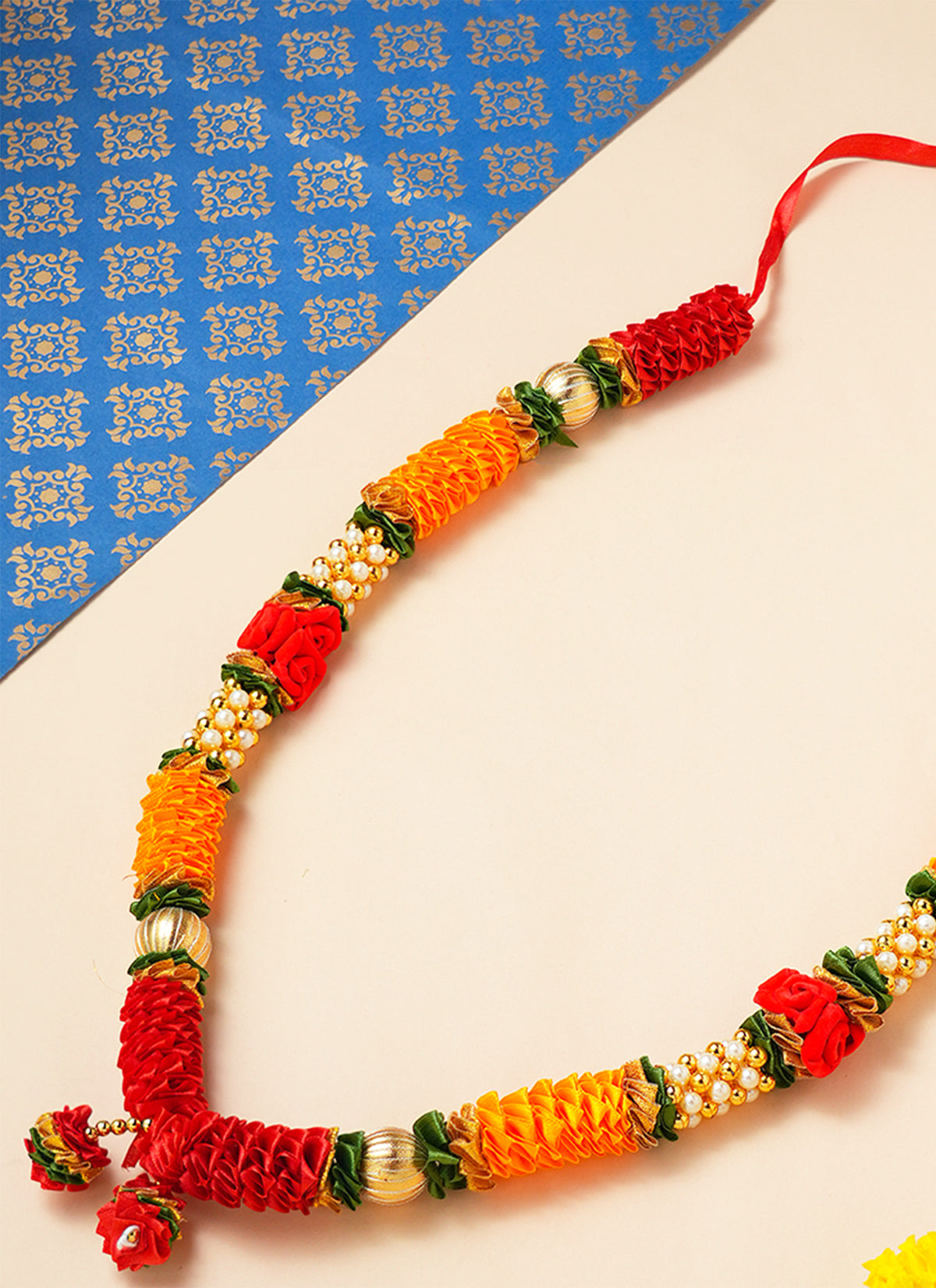 Madhoor Har Garland Satin Gota Orange Red 18 Inches 1 Piece