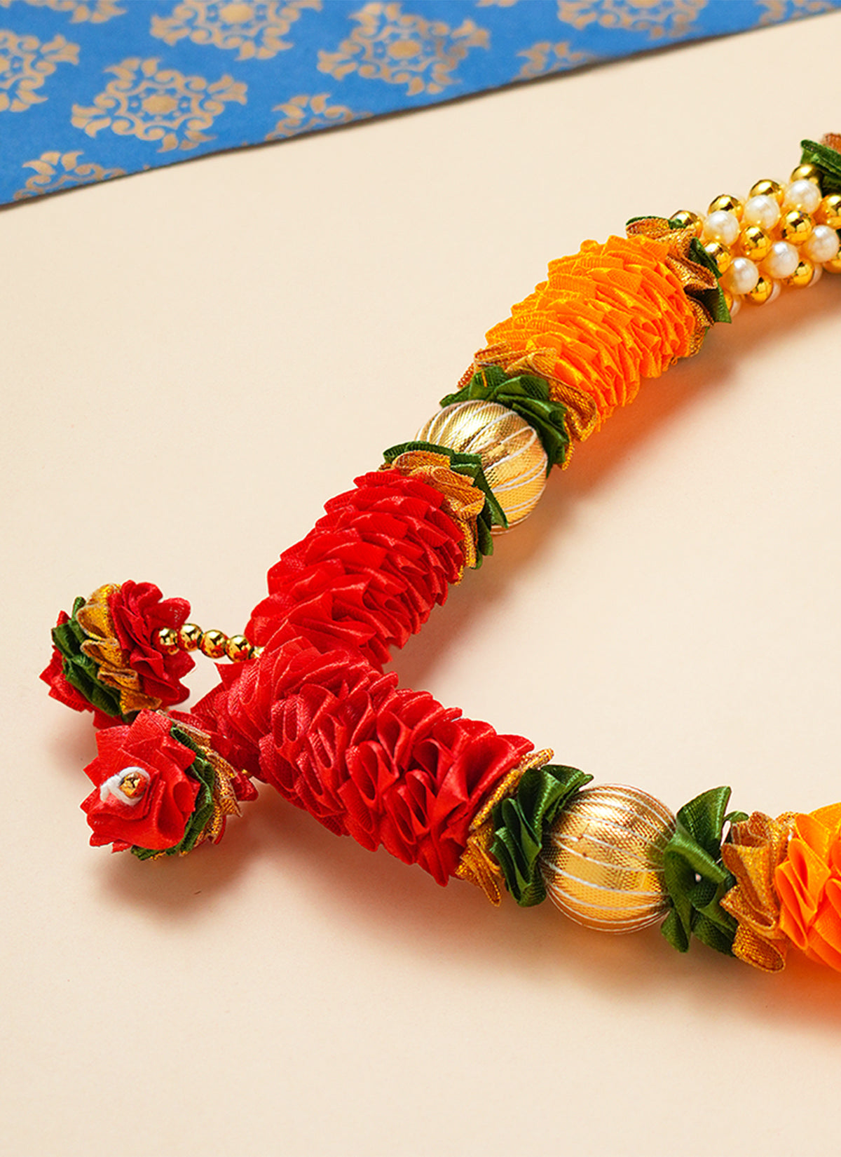 Madhoor Har Garland Satin Gota Orange Red 18 Inches 1 Piece