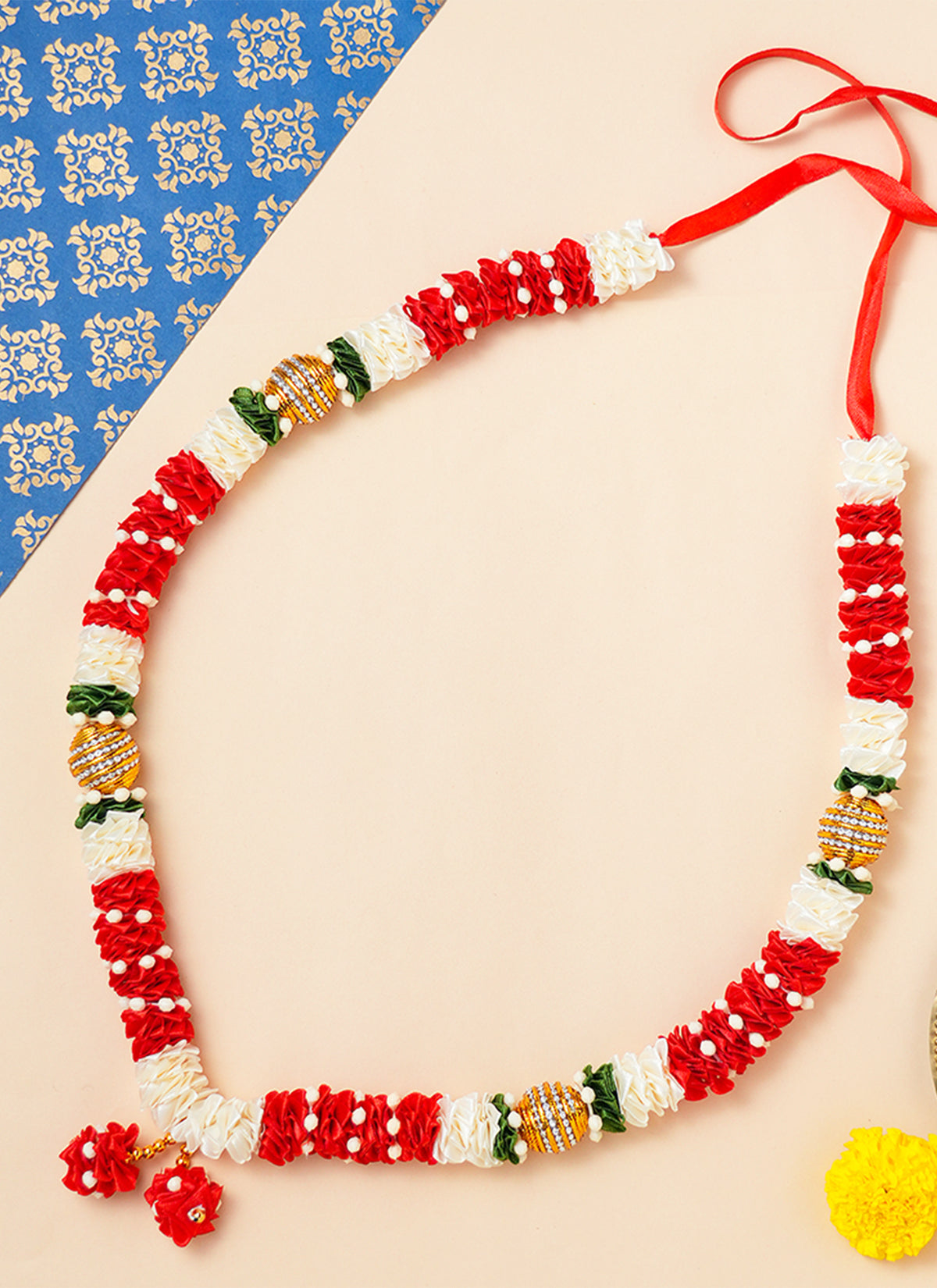 Madhoor Har Garland Satin Gota Red White 20 Inches 1 Piece