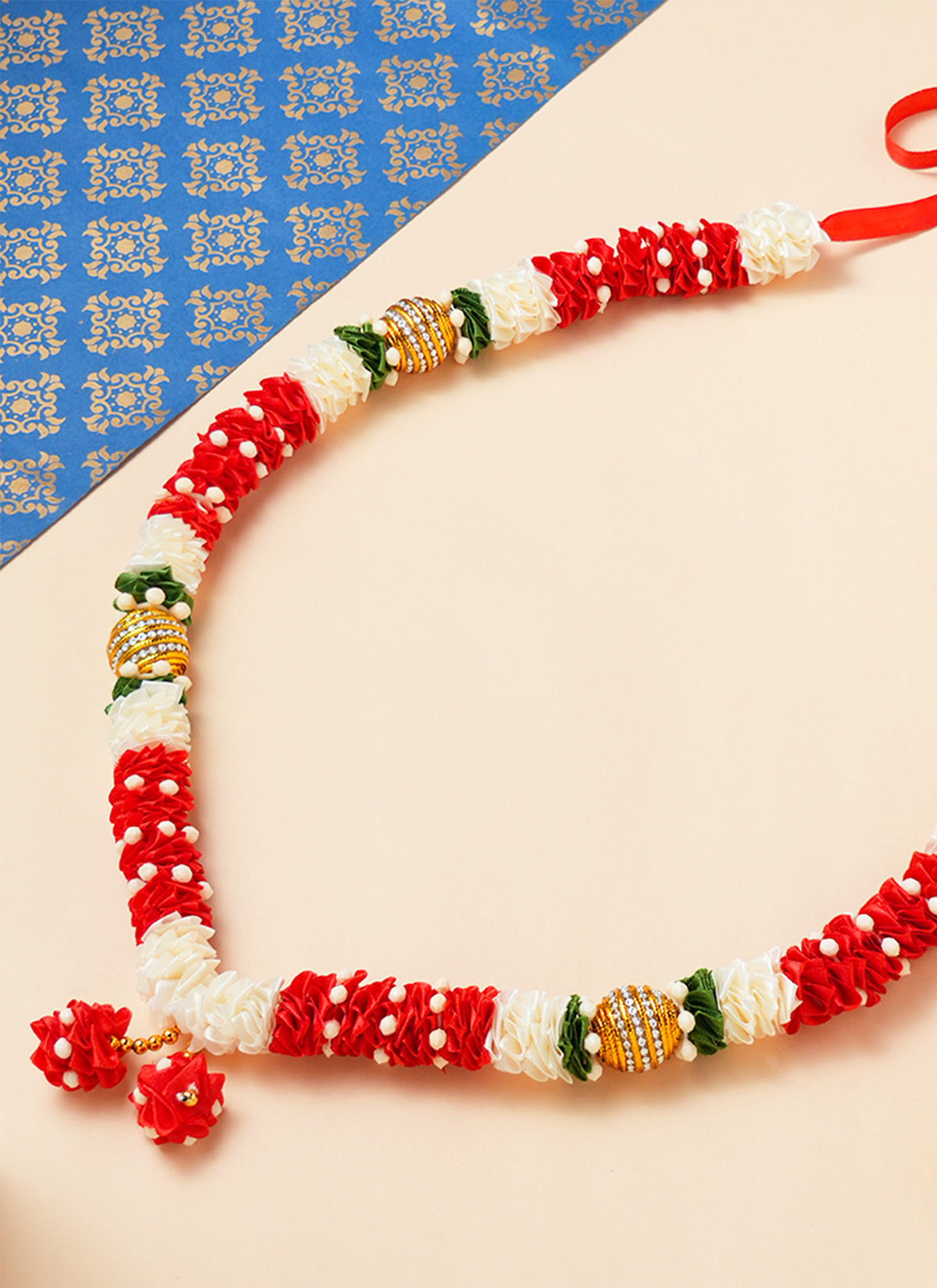 Madhoor Har Garland Satin Gota Red White 20 Inches 1 Piece