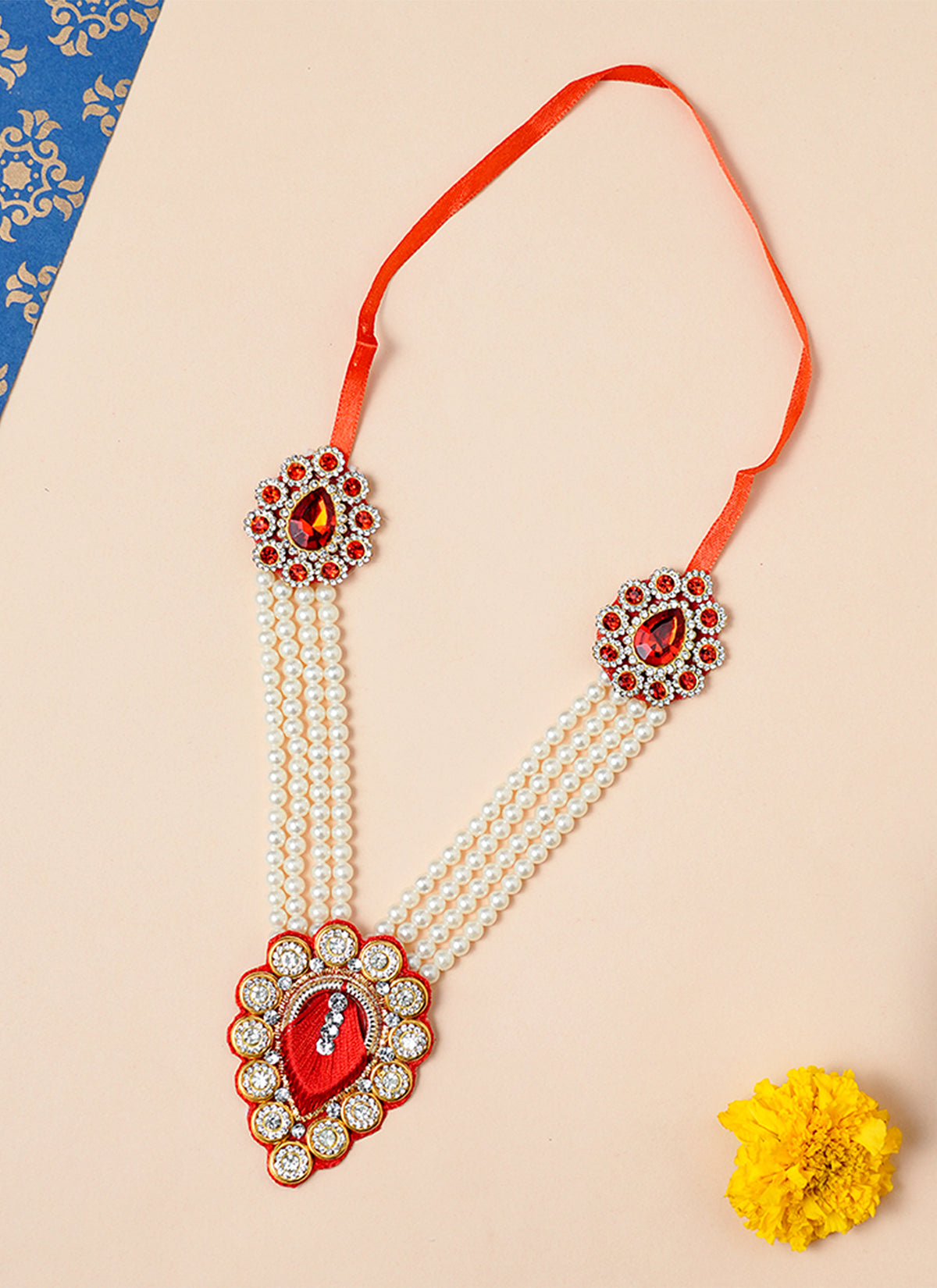 Madhoor Har Garland Pearl White Ivory Red 6 Inches 1 Piece