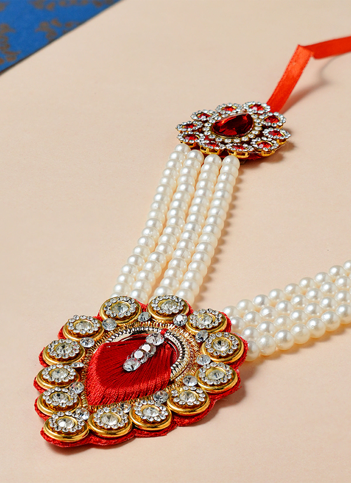 Madhoor Har Garland Pearl White Ivory Red 6 Inches 1 Piece