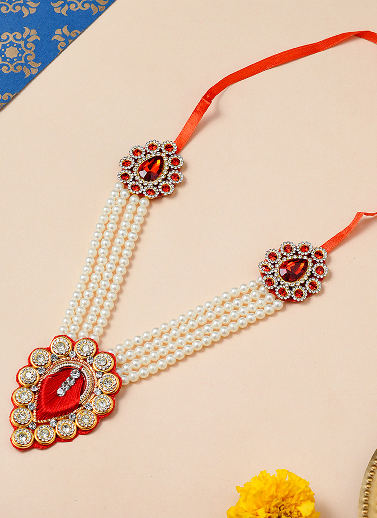 Madhoor Har Garland Pearl White Ivory Red 6 Inches 1 Piece