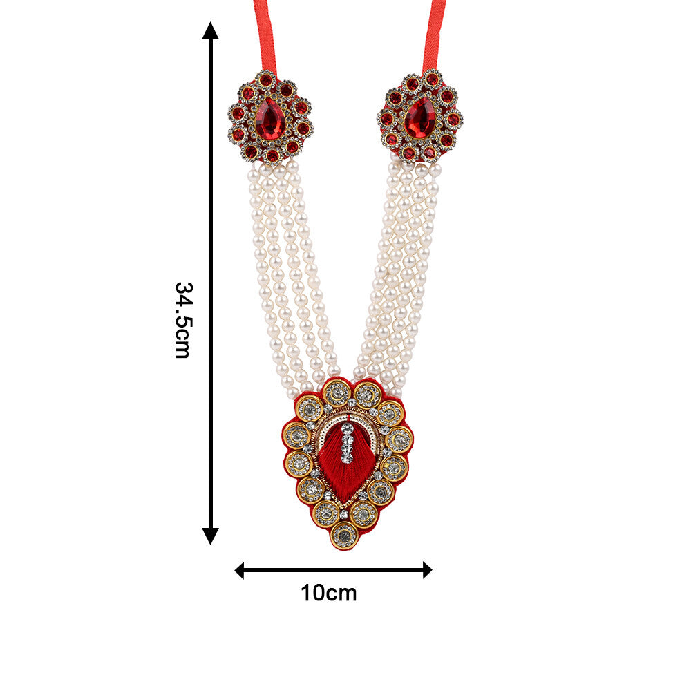 Madhoor Har Garland Pearl White Ivory Red 6 Inches 1 Piece