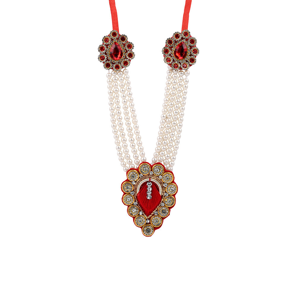 Madhoor Har Garland Pearl White Ivory Red 6 Inches 1 Piece