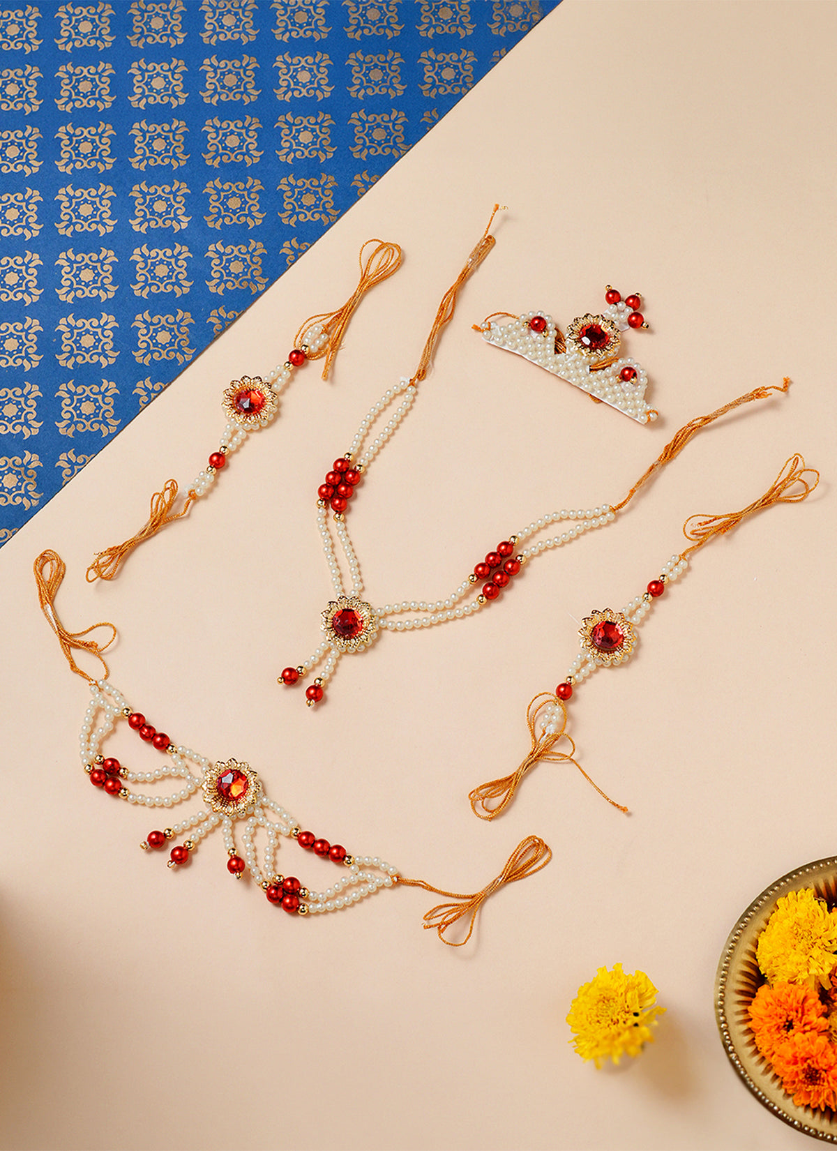 Madhoor Har Garland Pearl Red White 1 Set