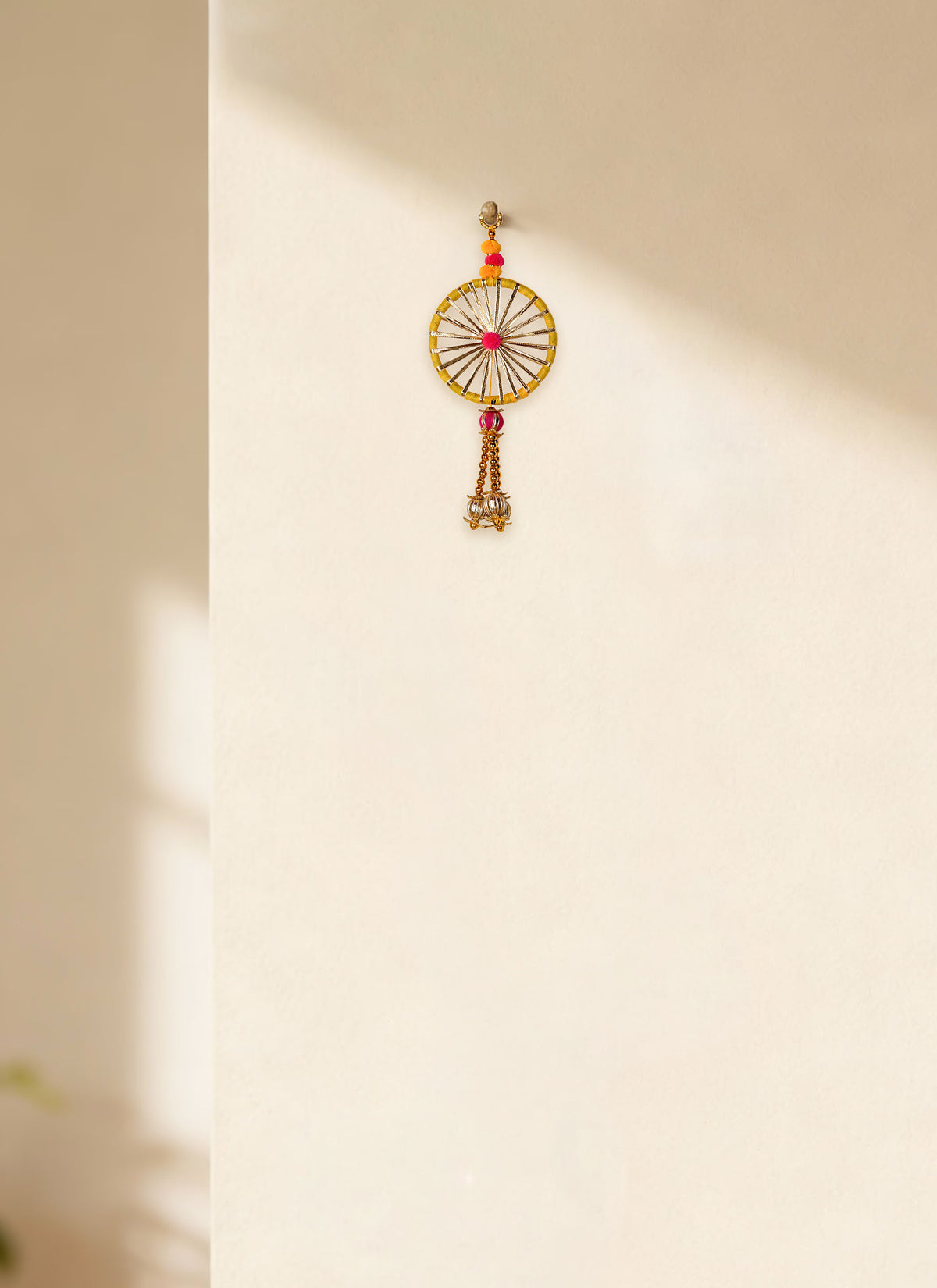 Madhoor Wheel Bead Tassel Hanging Yellow Pink 1 Piece