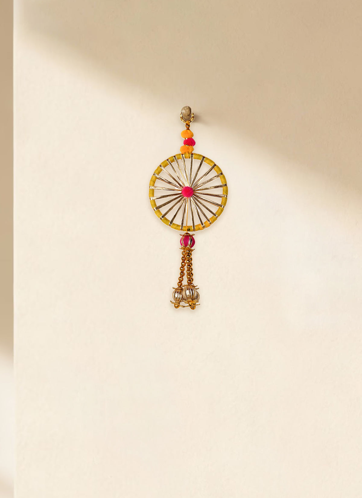 Madhoor Wheel Bead Tassel Hanging Yellow Pink 1 Piece