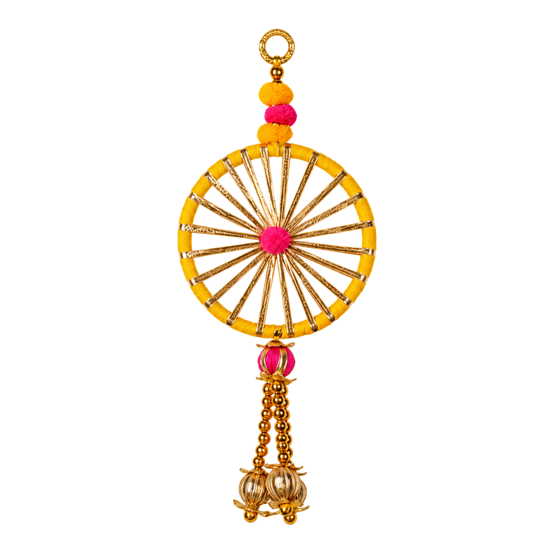 Madhoor Wheel Bead Tassel Hanging Yellow Pink 1 Piece