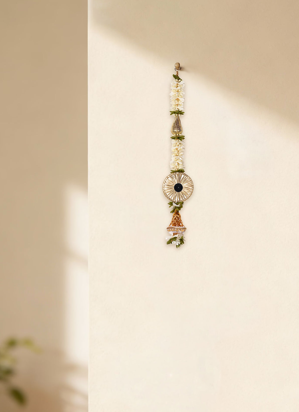 Madhoor Gota Mirror Hanging Gold-Tone Cream 2 Feet