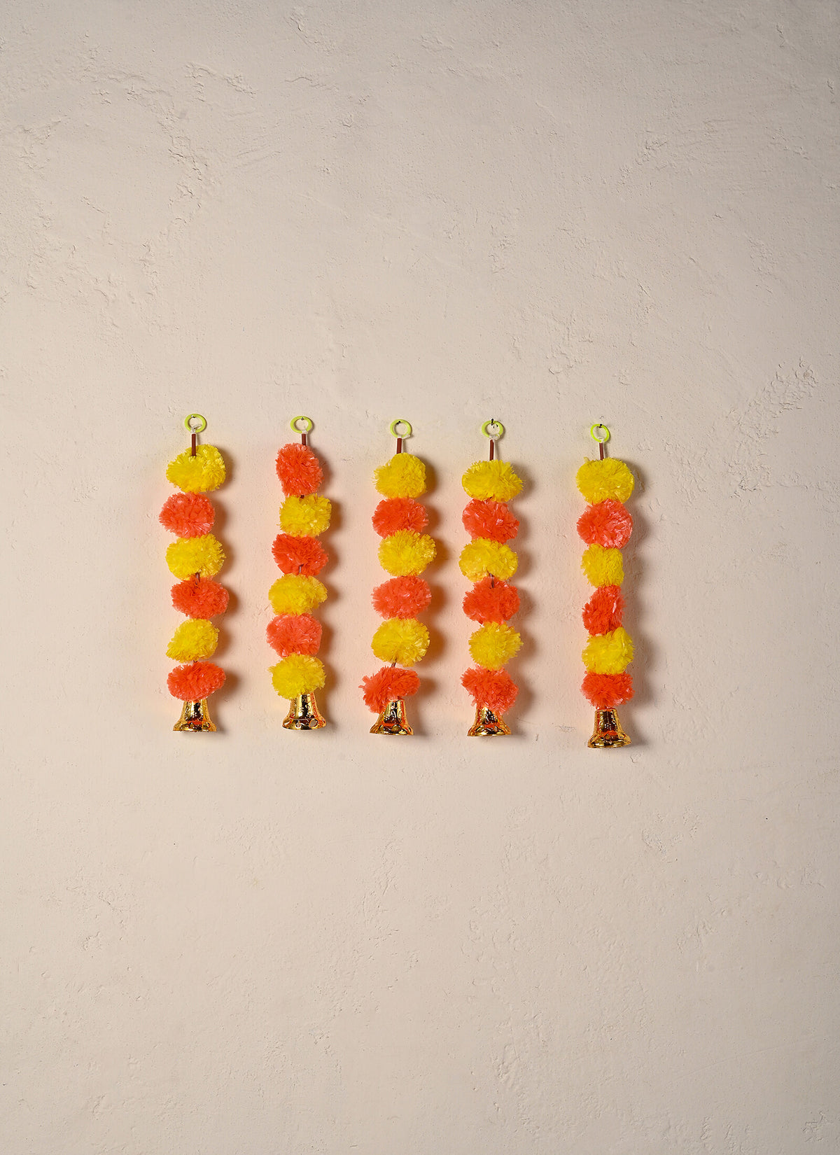 Madhoor Pompom Hanging Orange Yellow 1 Feet 5 Pieces