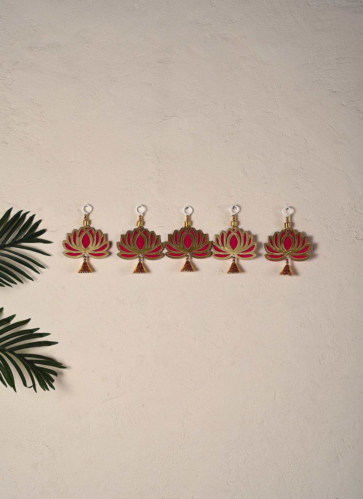 Madhoor Lotus Jhumka 4 X Hanging Rani Pink Gold-Tone 6 Feet Set of 5