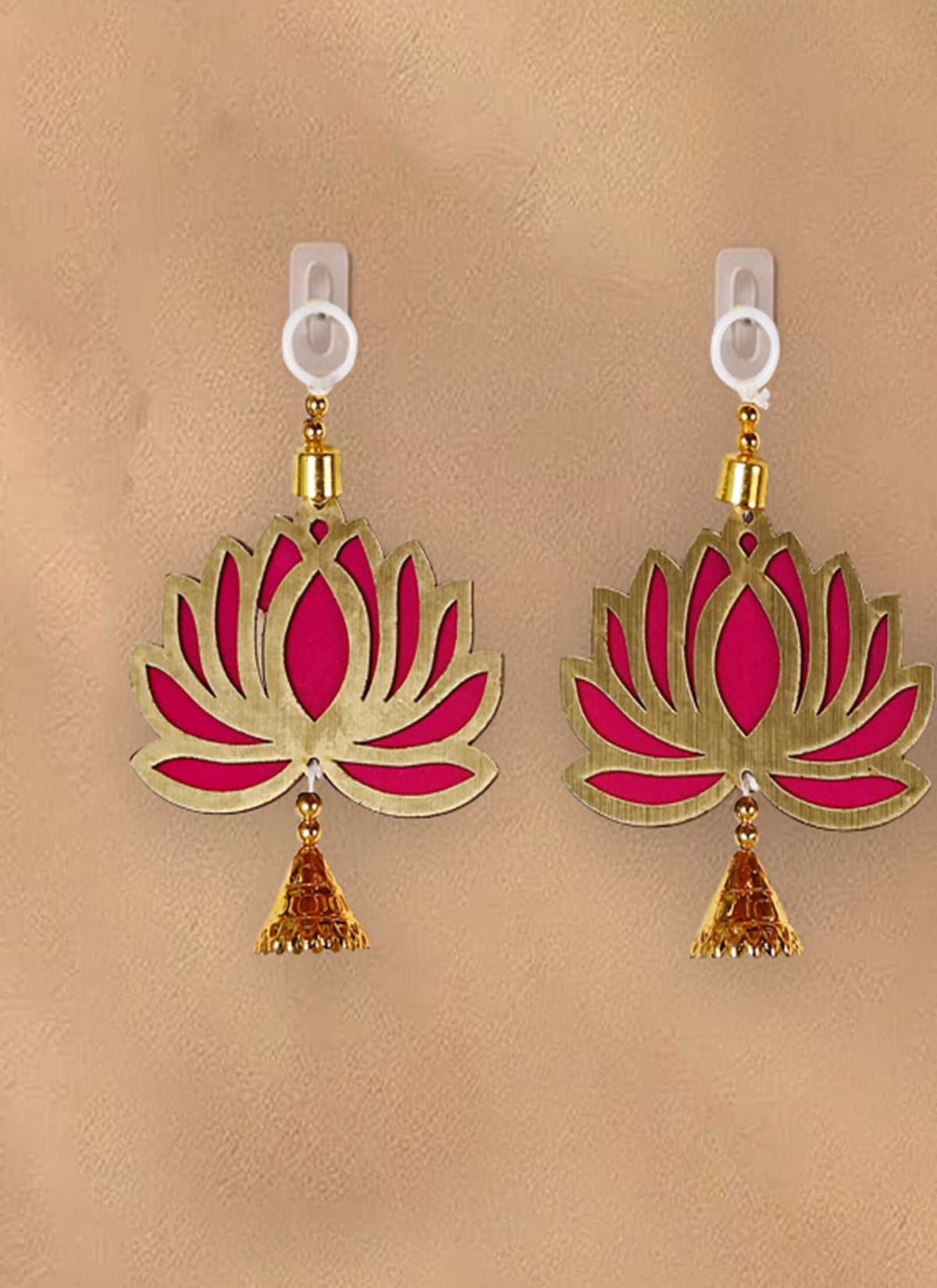 Madhoor Lotus Jhumka 4 X Hanging Rani Pink Gold-Tone 6 Feet Set of 5