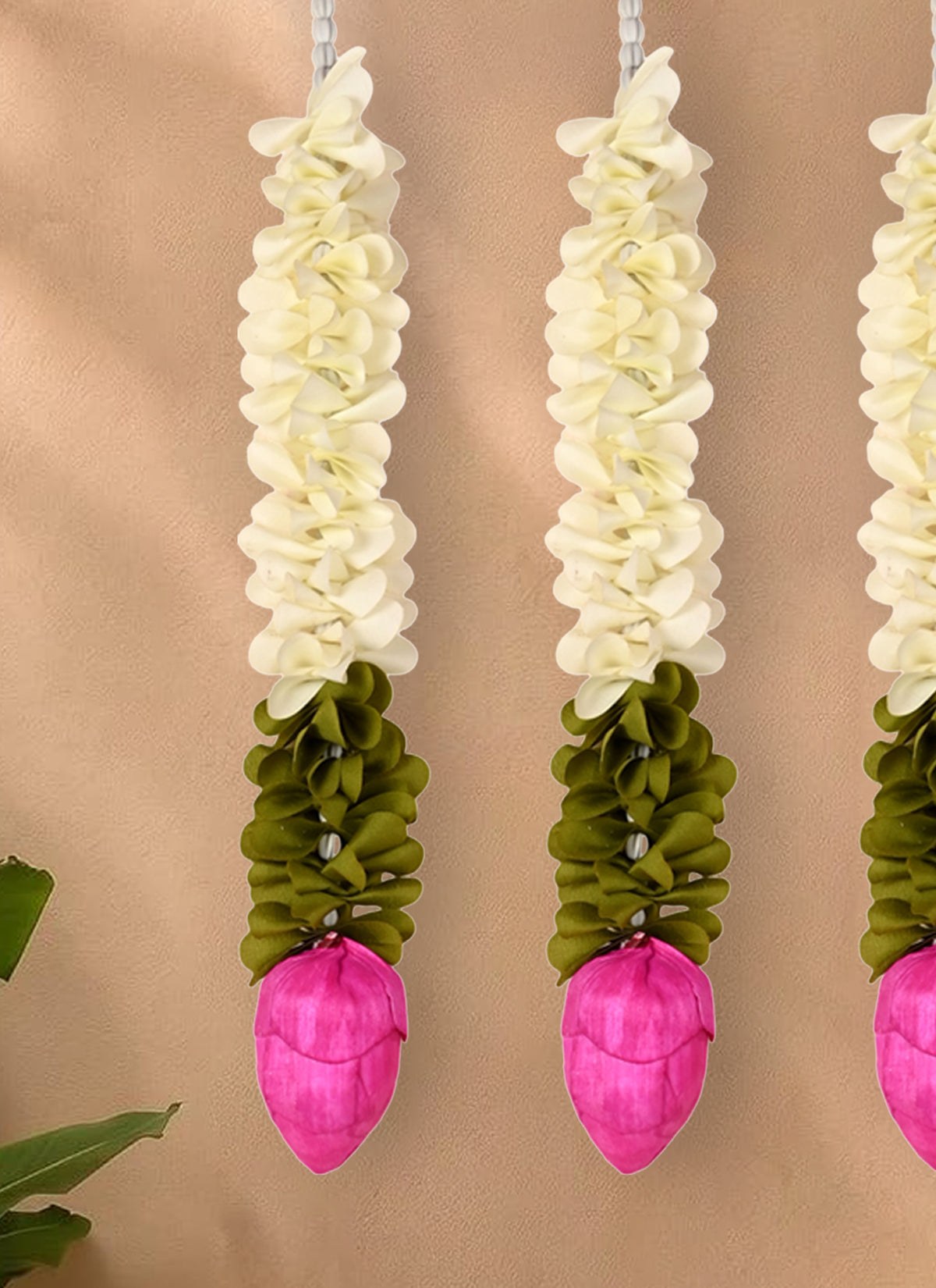 Madhoor Lotus Bud Hanging White Green Pink 12 Inches Set of 5