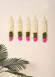 Madhoor Lotus Bud Hanging White Green Pink 12 Inches Set of 5