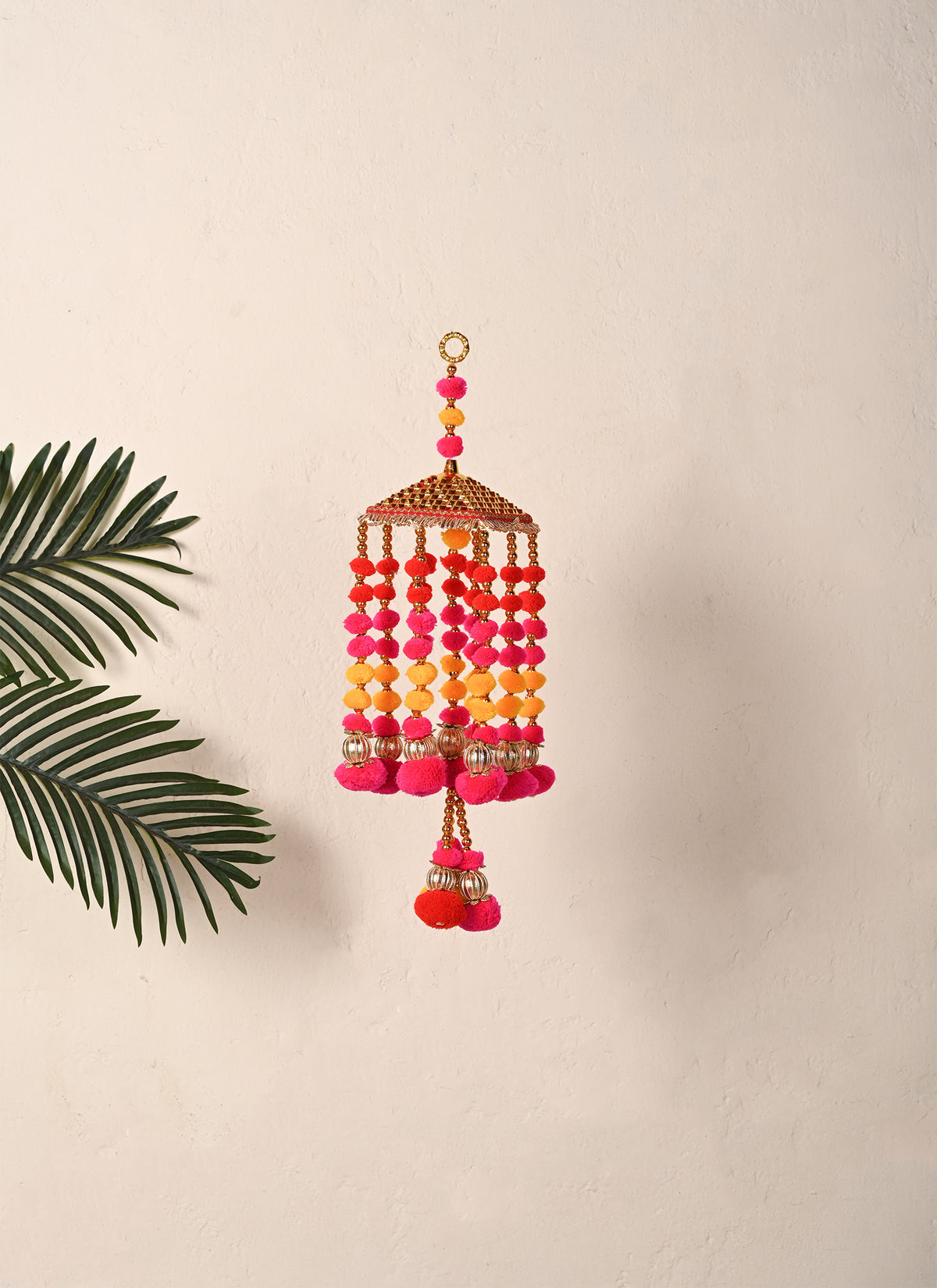 Madhoor Pompom Jhumka Hanging Red Yellow Pink 1 Piece