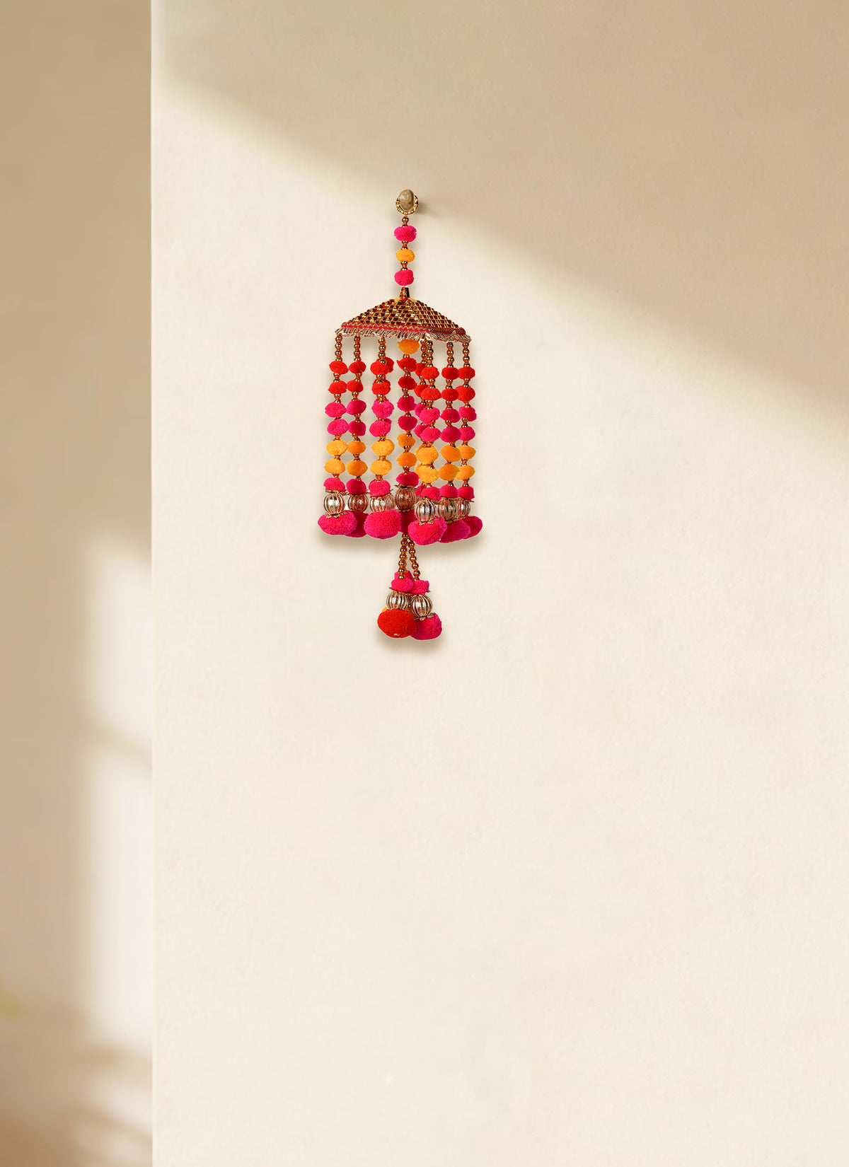 Madhoor Pompom Jhumka Hanging Red Yellow Pink 1 Piece
