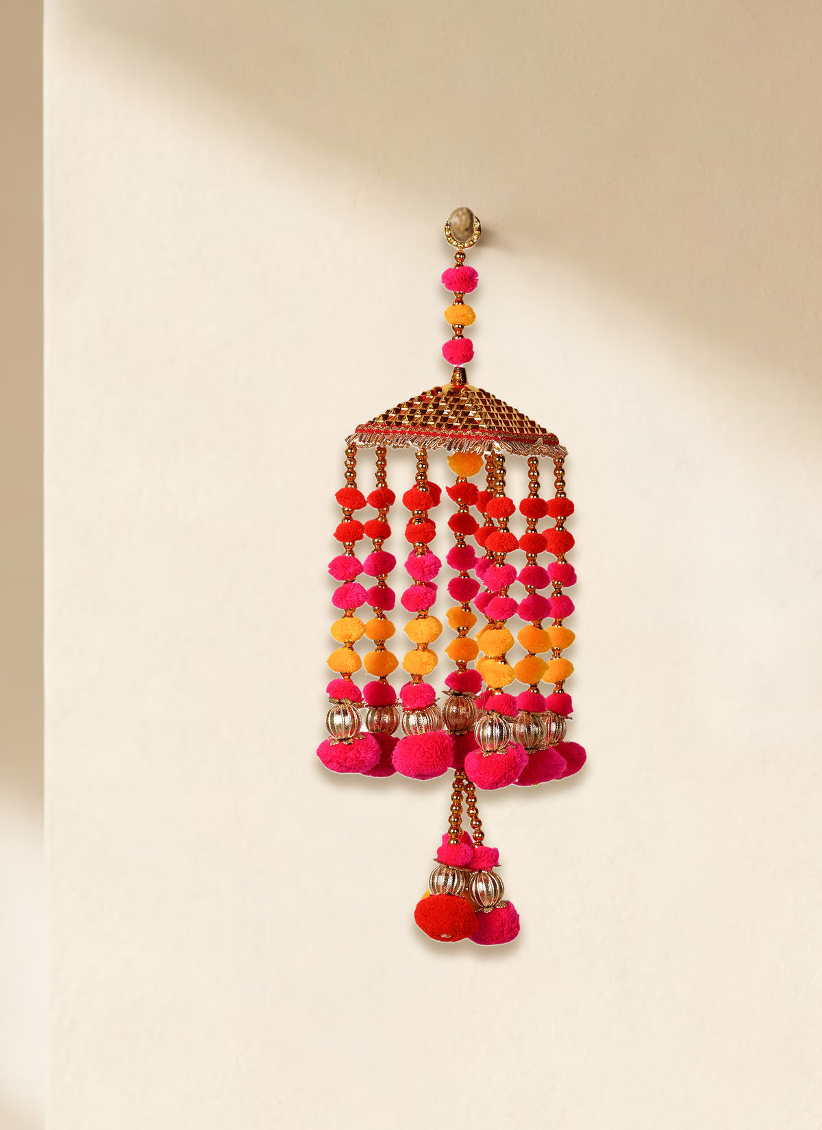 Madhoor Pompom Jhumka Hanging Red Yellow Pink 1 Piece