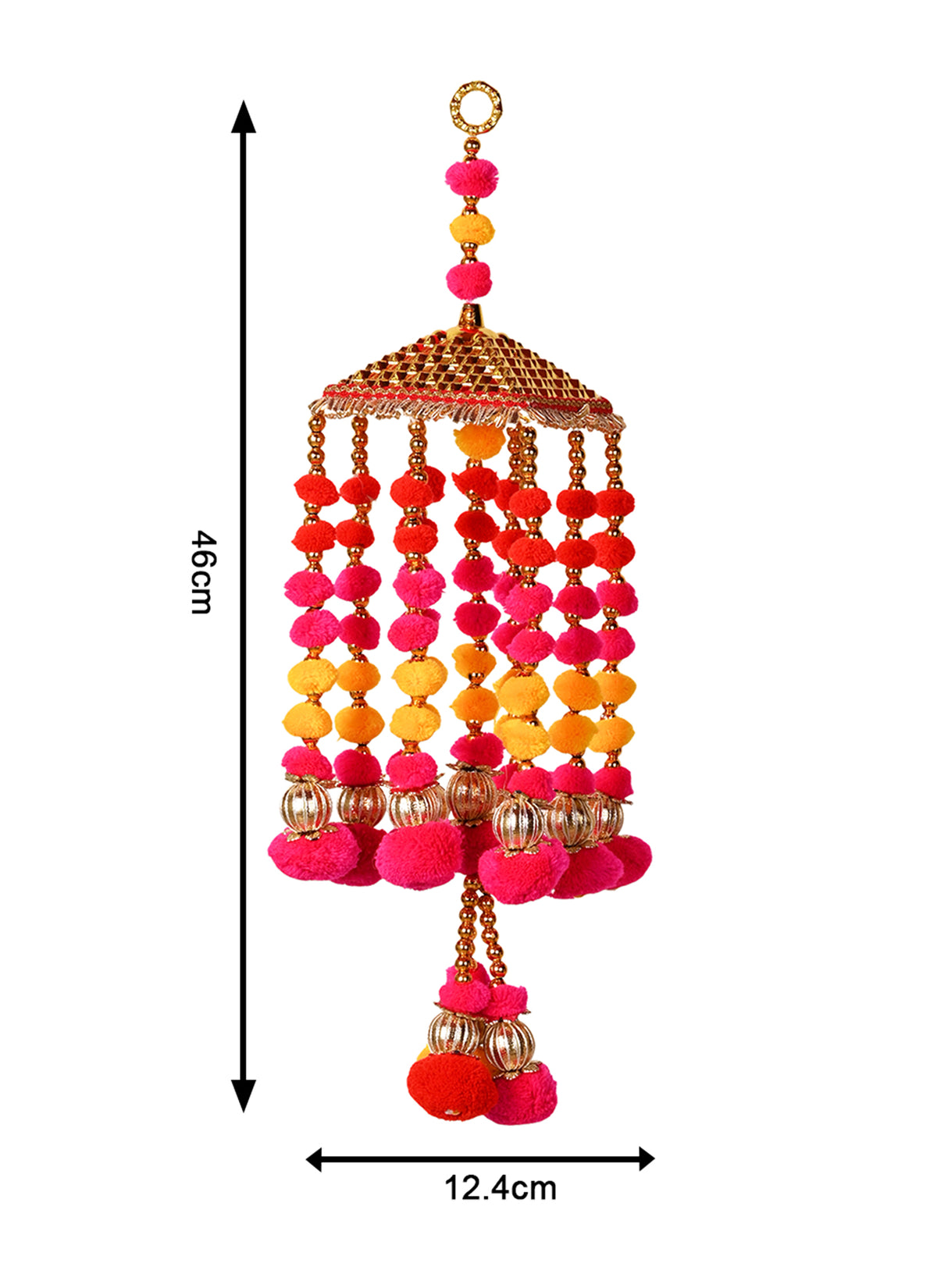 Madhoor Pompom Jhumka Hanging Red Yellow Pink 1 Piece