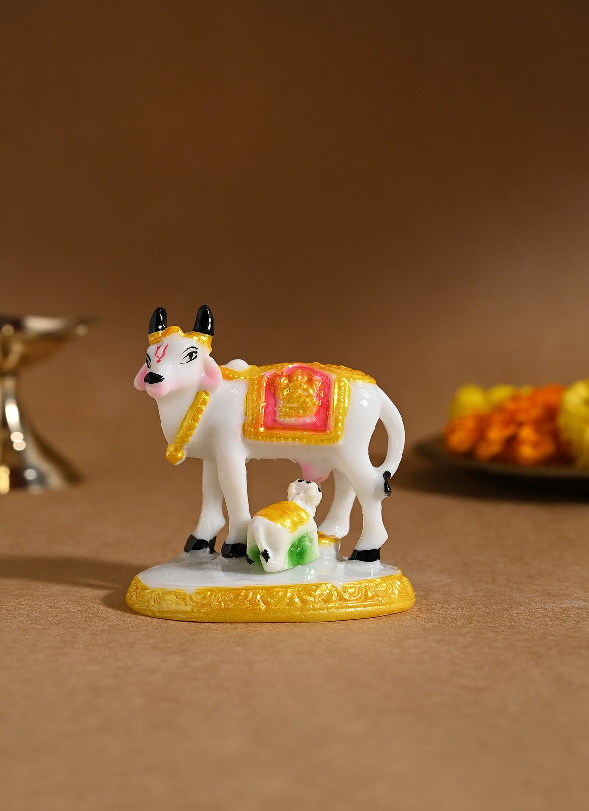 Madhoor Statue Cow & Calf Deity Idol 3 Inches 1 Piece