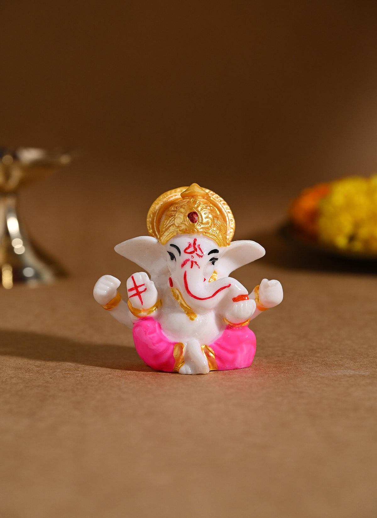 Madhoor Ganesha Deity Idol Ivory Red 2.75 Inches 1 Piece