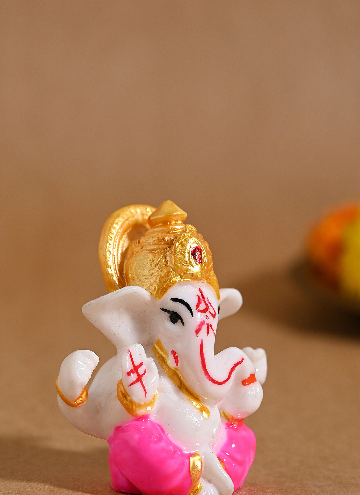 Madhoor Ganesha Deity Idol Ivory Red 2.75 Inches 1 Piece