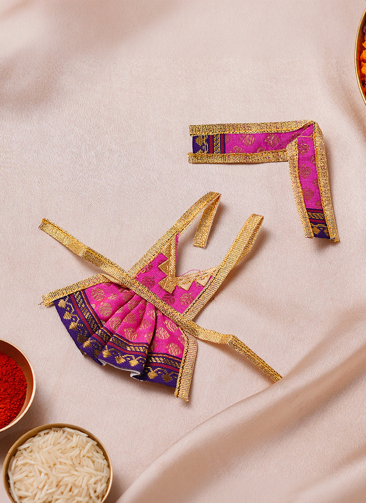 Madhoor Silk Deity Idol Dress Rani Pink 2 Inches 1 Set
