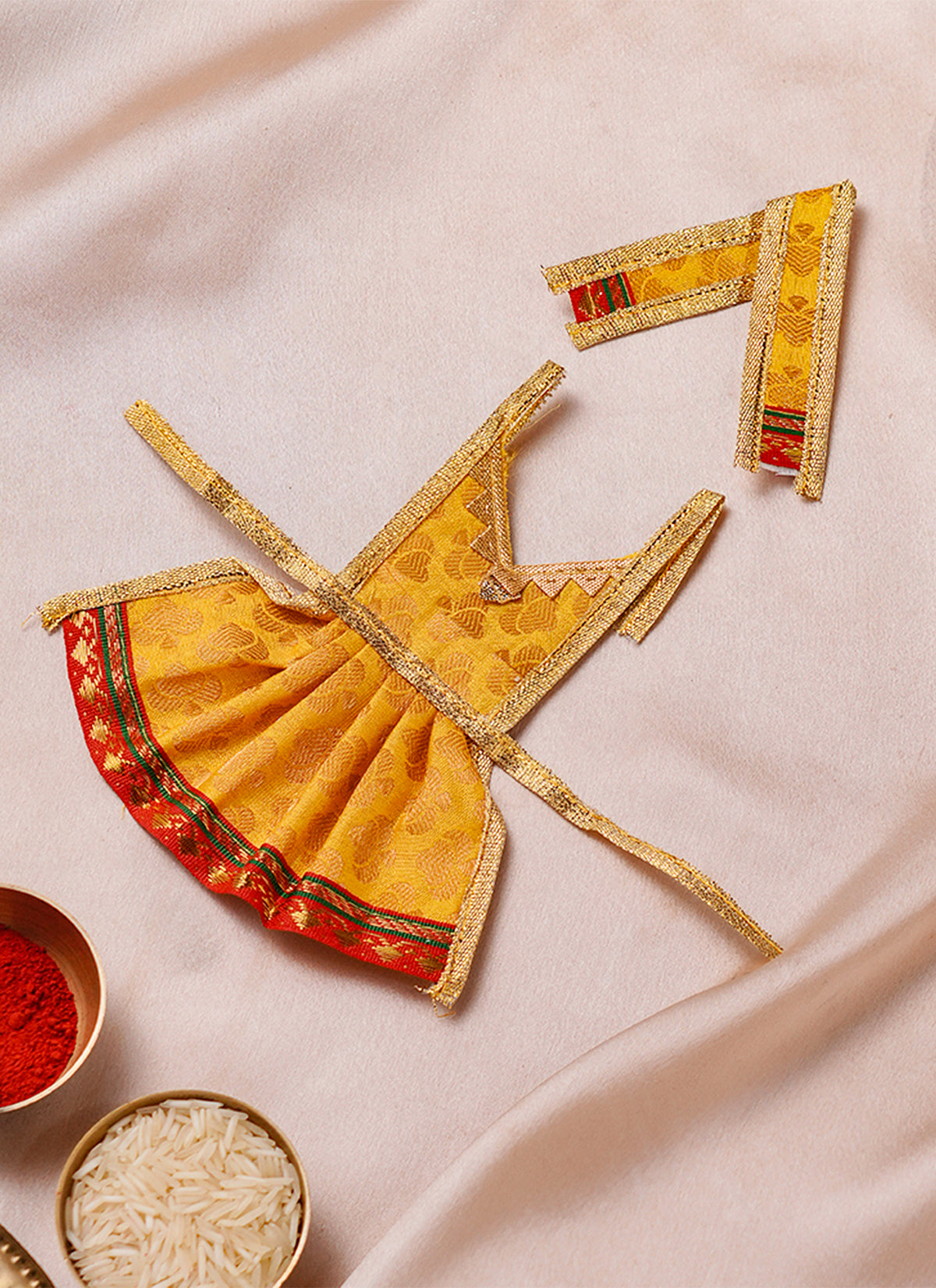 Madhoor Silk Deity Idol Dress Yellow 3 Inches 1 Set