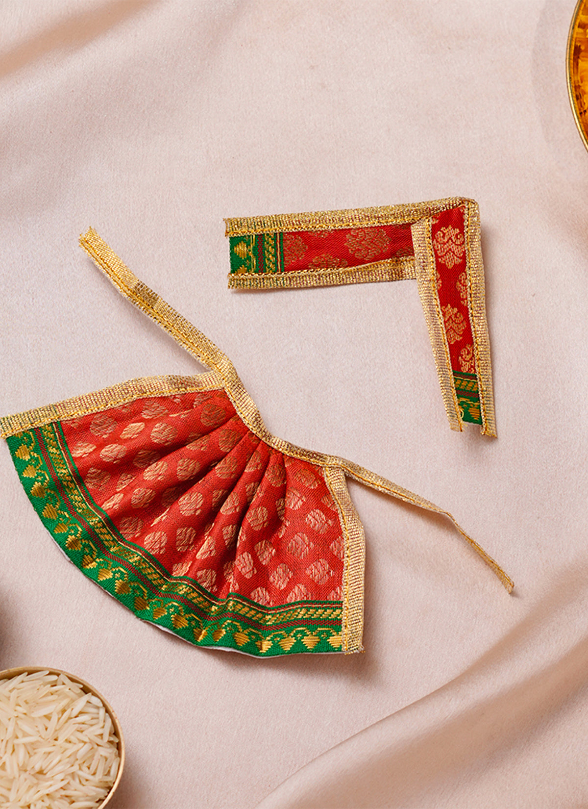 Madhoor Silk Deity Idol Dress Red 3 Inches 1 Set