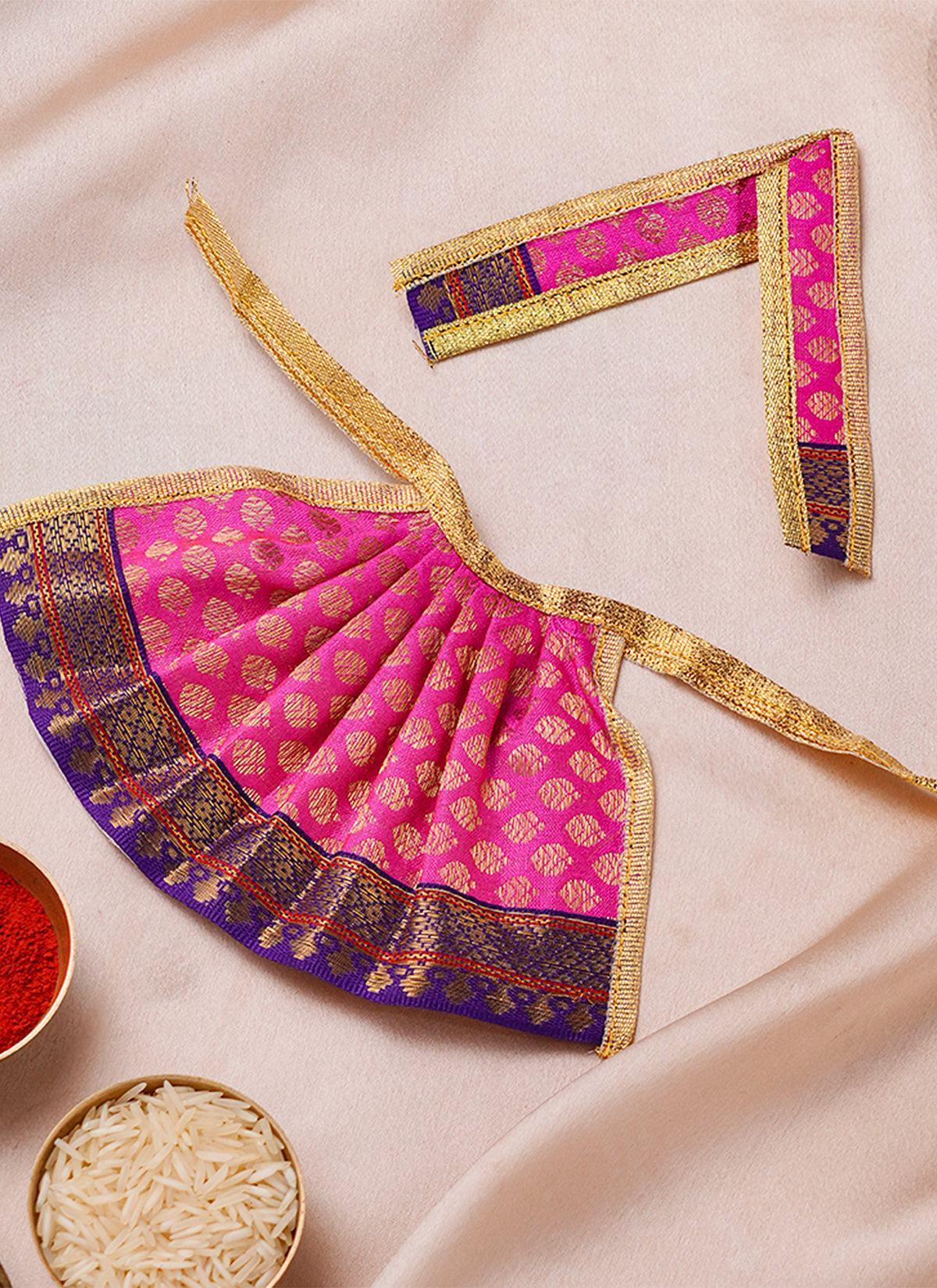 Madhoor Silk Deity Idol Dress Rani Pink 4 Inches 1 Piece
