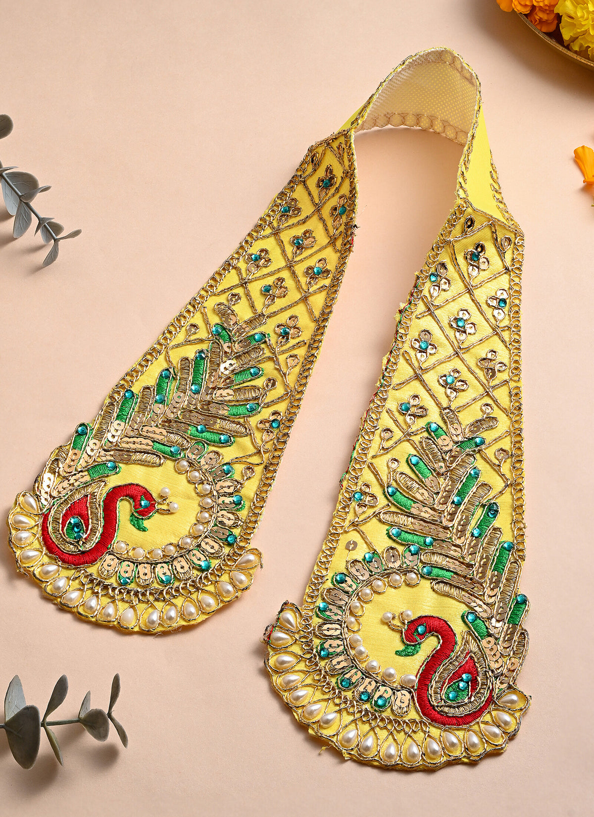 Madhoor Peacock Zardozi Idol Kesh Dupatta Red Yellow 24 Inches 1 Piece