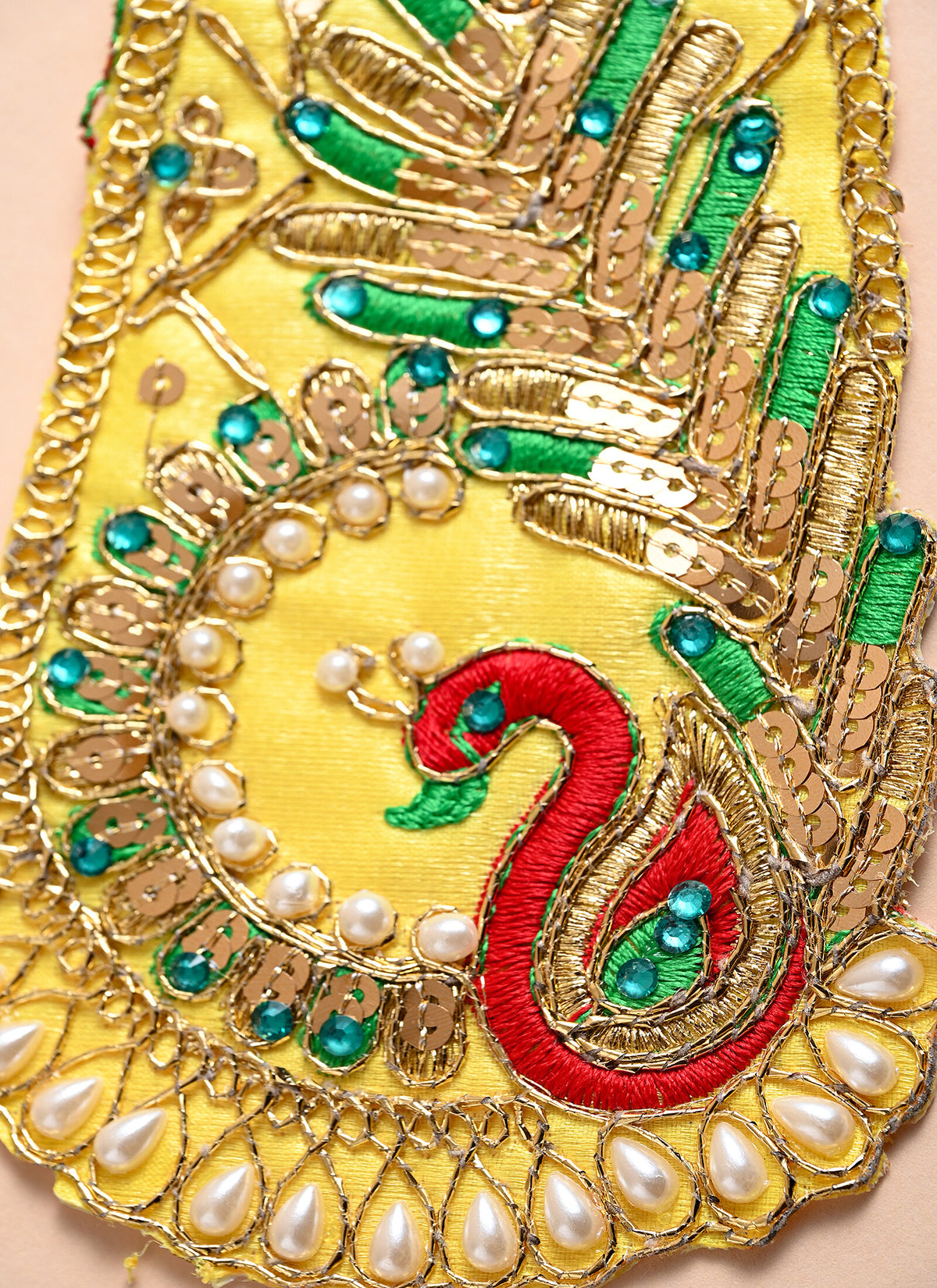 Madhoor Peacock Zardozi Idol Kesh Dupatta Red Yellow 24 Inches 1 Piece