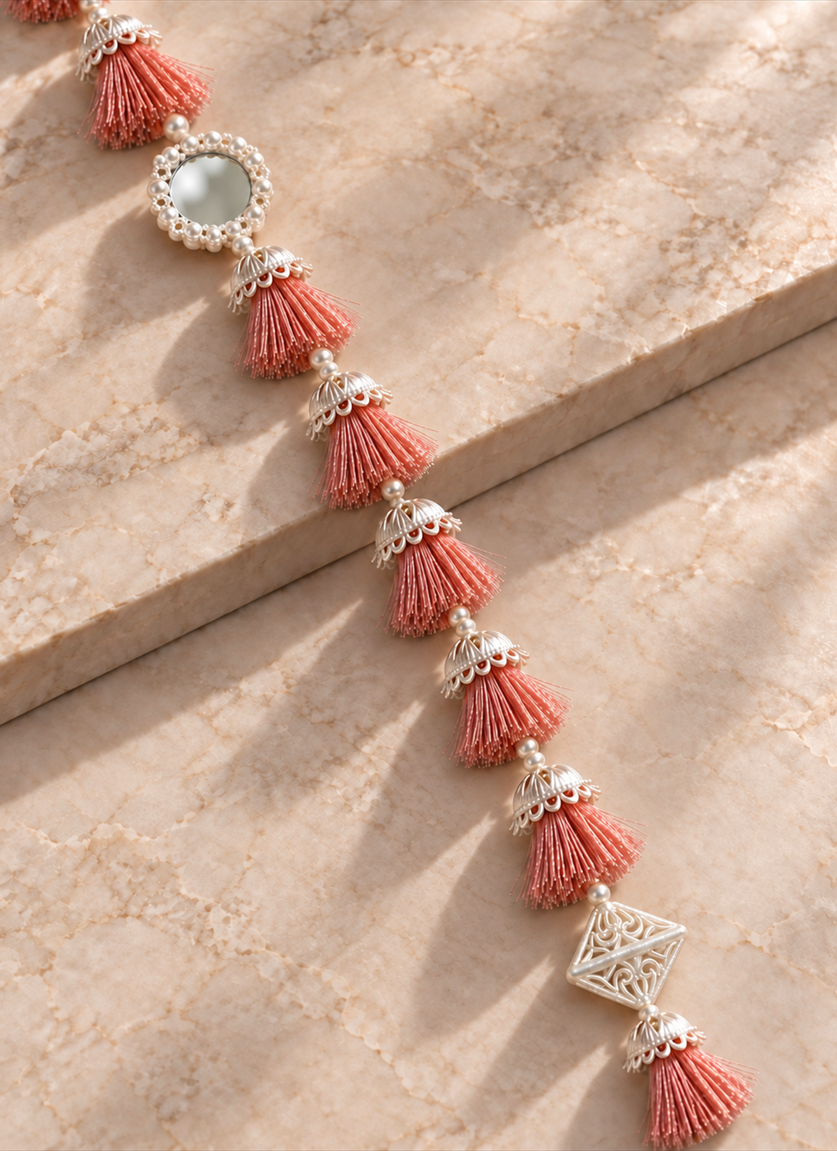 Madhoor Tassel Mirror Latkan Peach 3 Feet 1 Piece