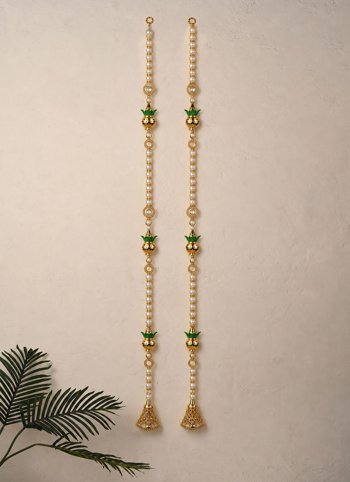 Madhoor Pearl Garland Latkan Gold-Tone White 1 Pair