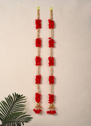 Madhoor Pearl Multi-Tier Latkan Red 3 Feet Set of 2