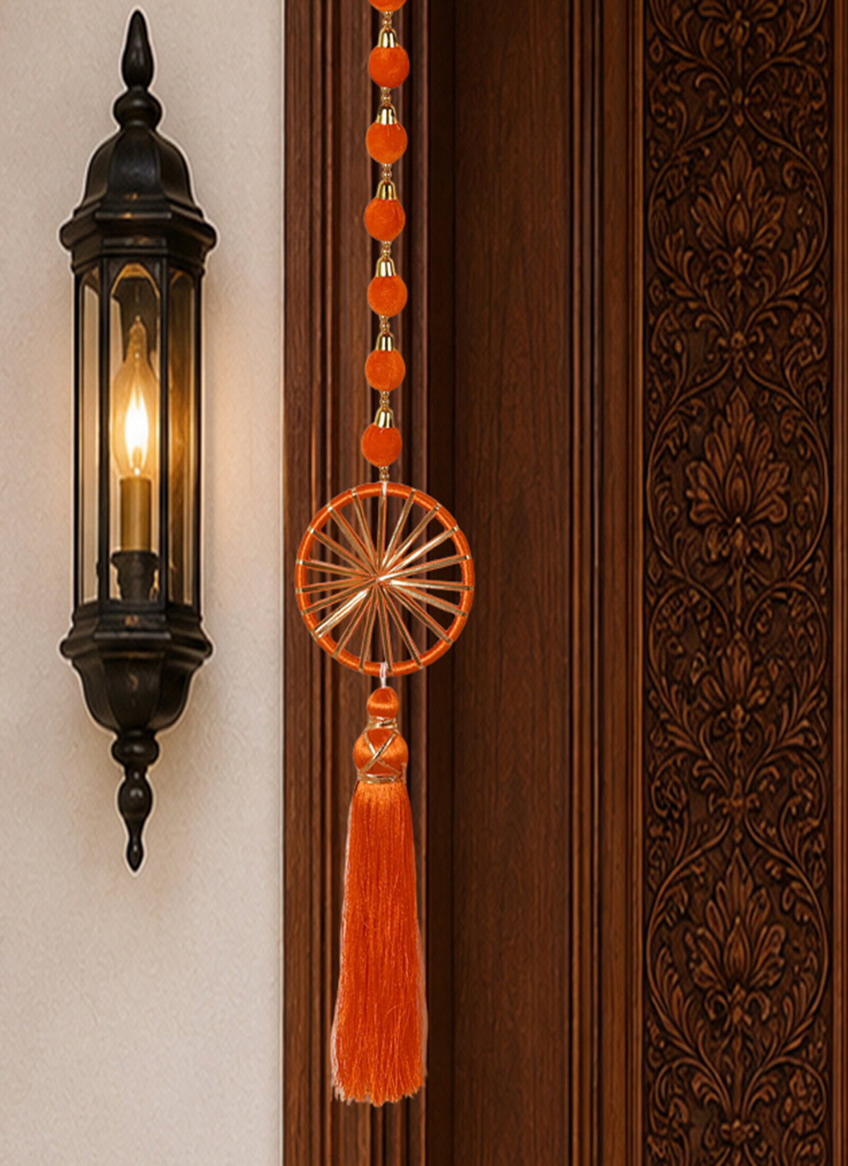 Madhoor Pompom Tassel Latkan Orange 5 Feet Set of 2