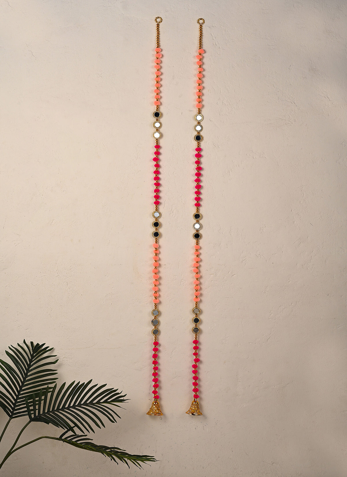 Madhoor Mirror Pompom Latkan Peach Pink 5 Feet Set of 2